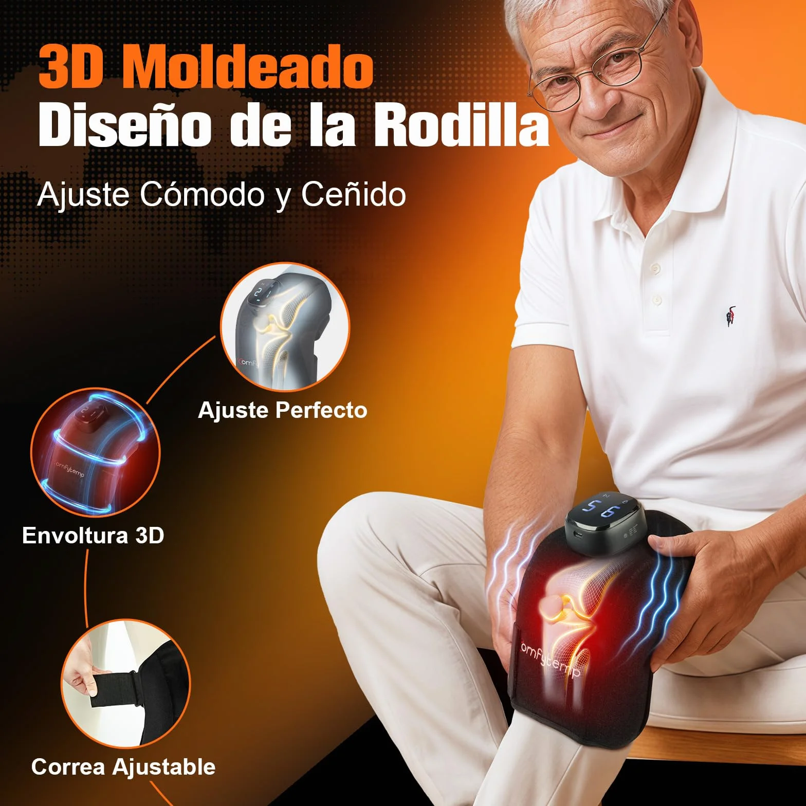 Comfytemp Almohadilla Térmica Inalámbrica para Rodilla, Masajeador 3D, Manta Eléctrica Portátil con 9 Calor 5 Vibración 3 Intensidad, Control APP