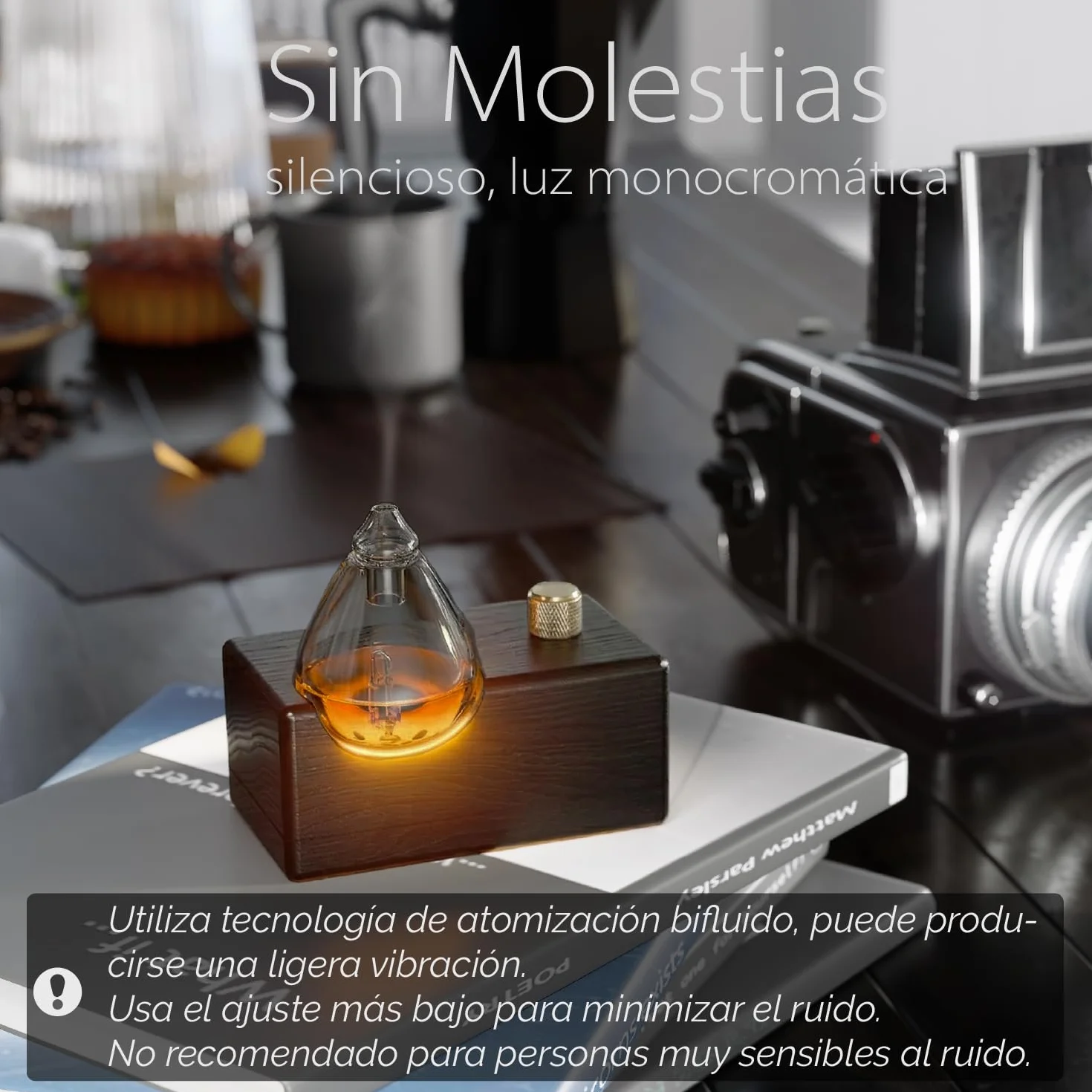 Black Obsidian Difusor Aceites Esenciales Sin Agua, Nebulizador Aromaterapia Vidrio Ahumado y Madera Negra, Ambientador Moderno Inalámbrico Recargable, Decoración artística para Hogar Oficina y Yoga