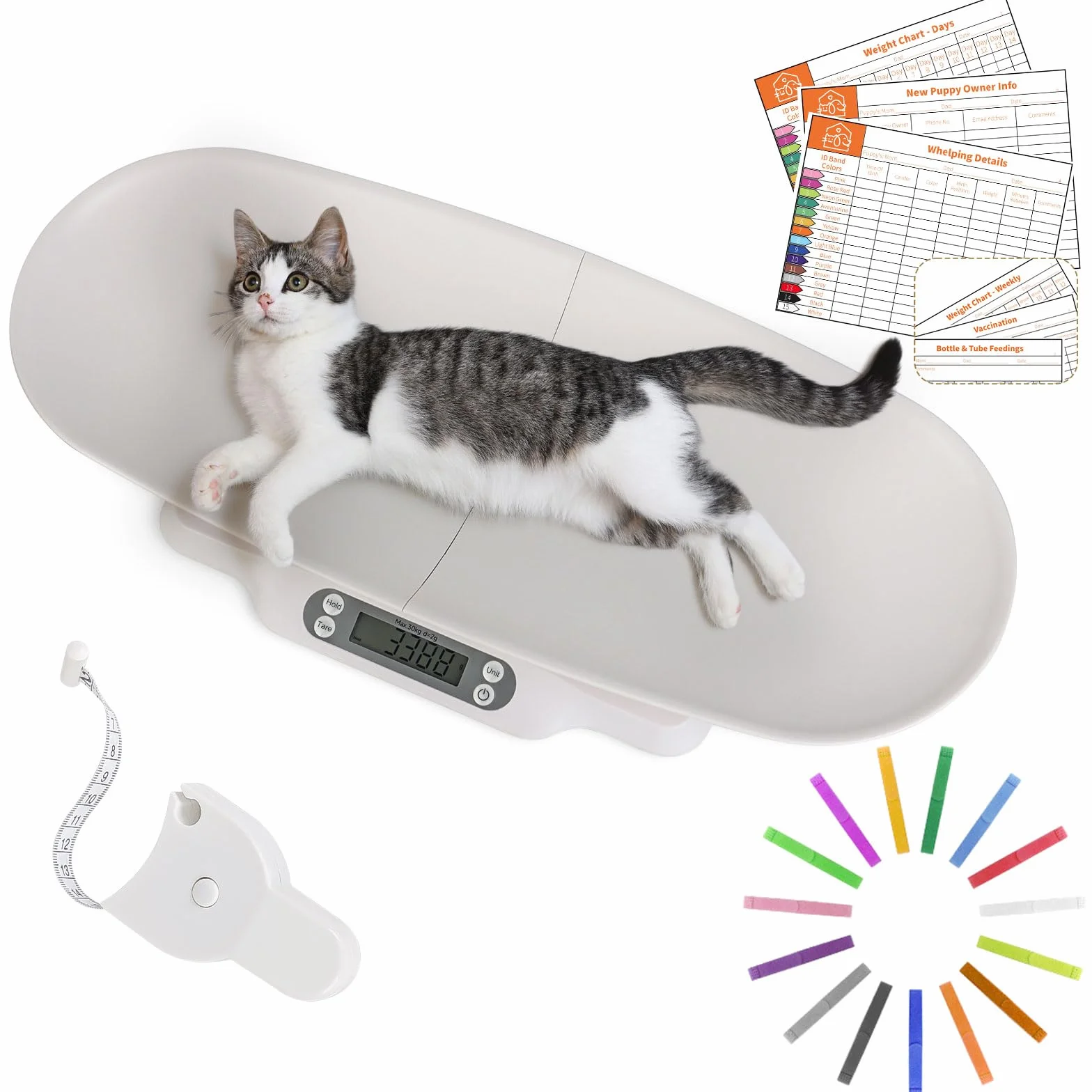 Báscula digital para animales con bandeja extraíble, pantalla LCD, función de tara, para bebés y niños pequeños