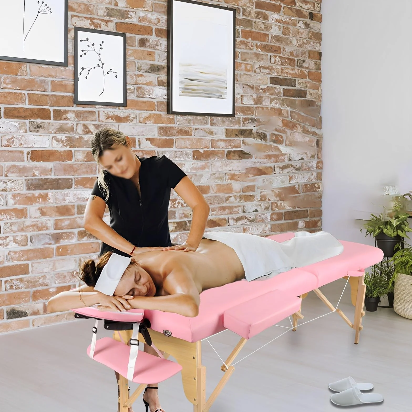 Mesa de Masaje Plegable Camilla de Madera 2 Zonas Portatil para Fisioterapia Tatuaje SPA