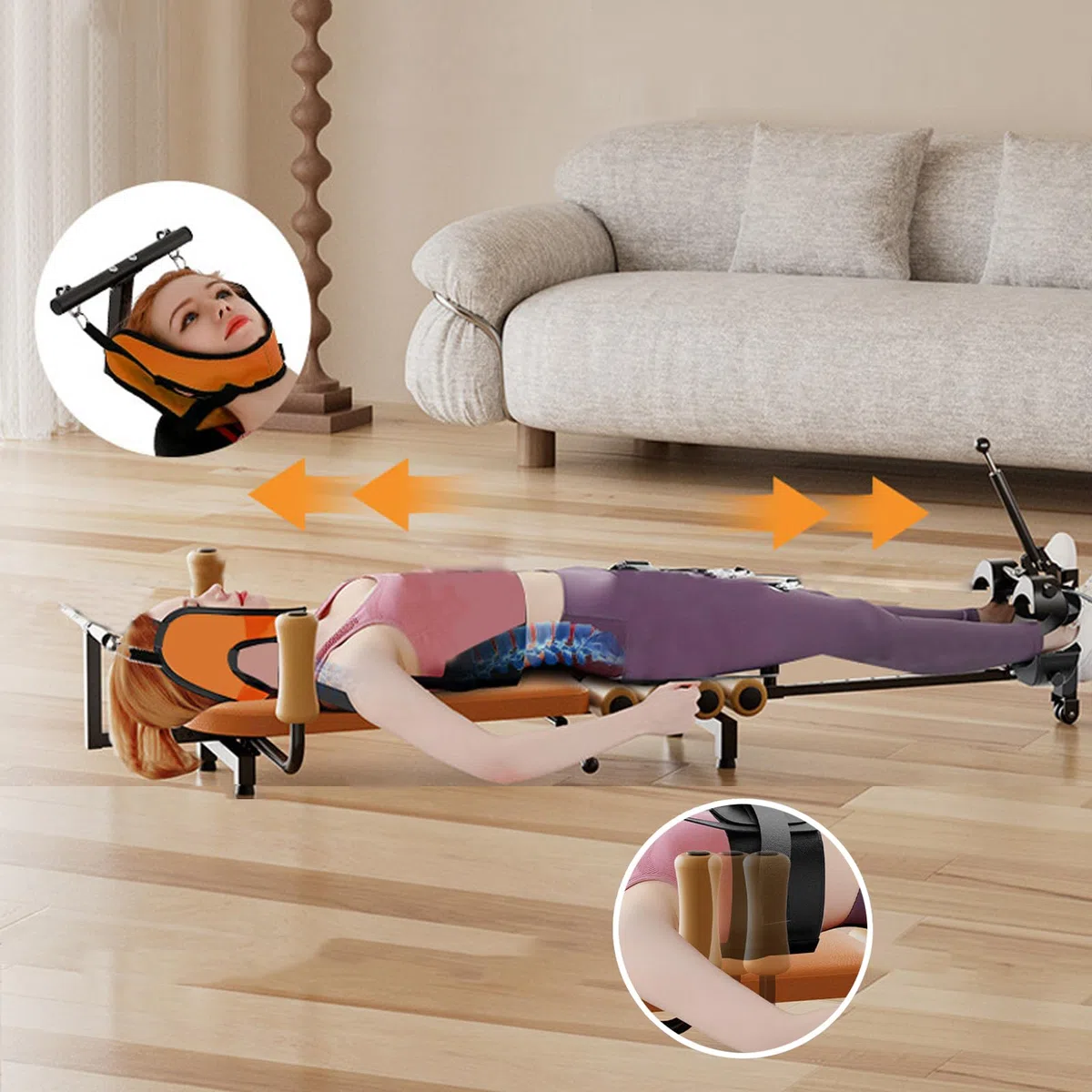 Mesa de tracción para aliviar la tensión, descompresión de Espalda de hasta 130 kg, Longitud Ajustable de 140 a 185 cm