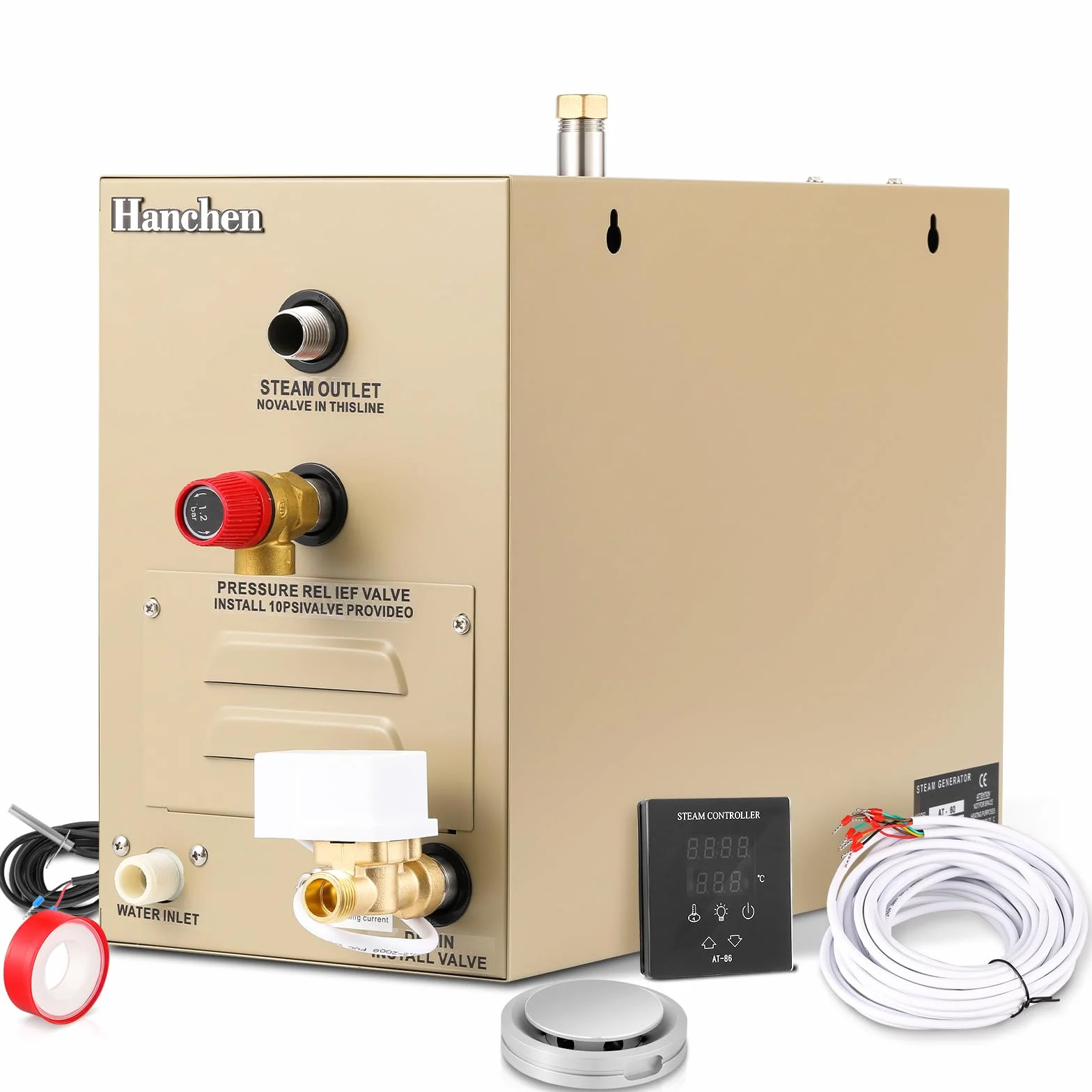 Hanchen 9KW Generador de Vapor para Sauna Baño Turco Ducha 7.5m³ Temperatura Ajustable 35-55℃ CE Temporizador 10min-12h 380V CE