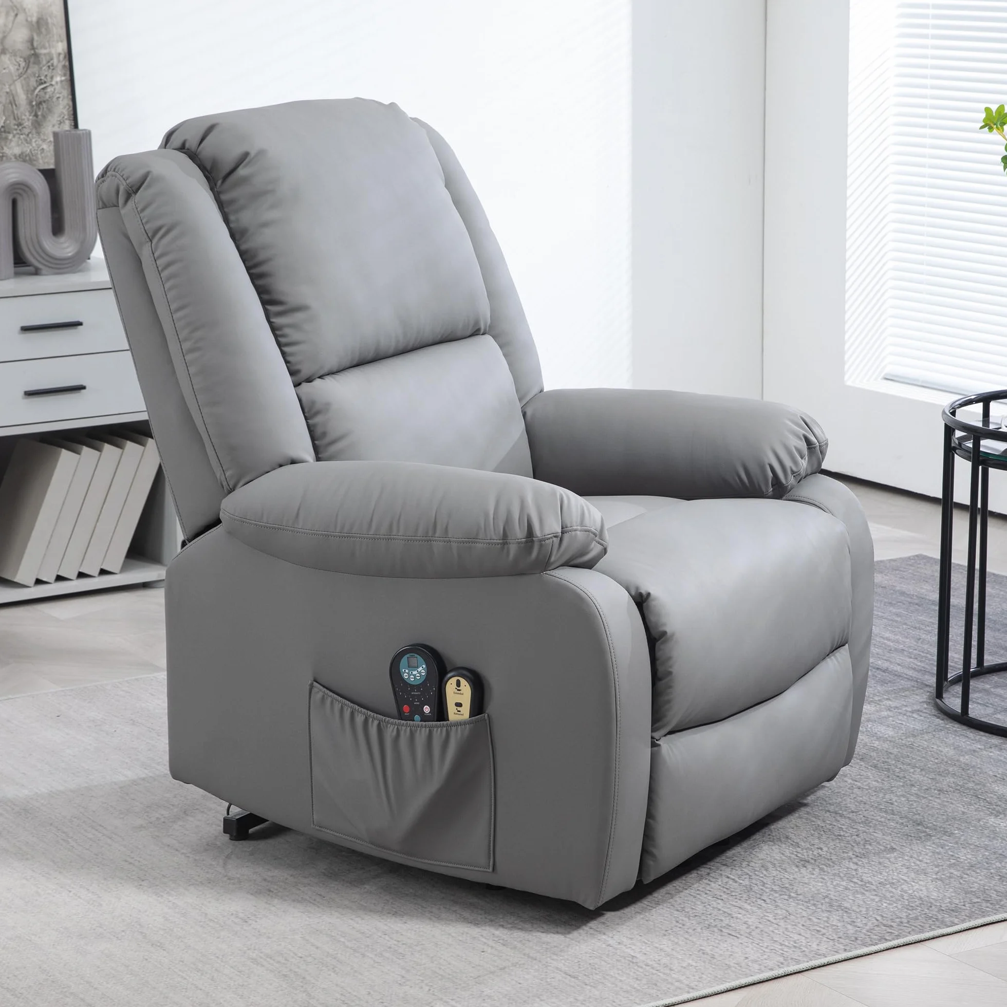 HOMCOM Sillón Relax Reclinable Eléctrico Levanta Personas con 8 Punto de Masaje Calor Lumbar Gris