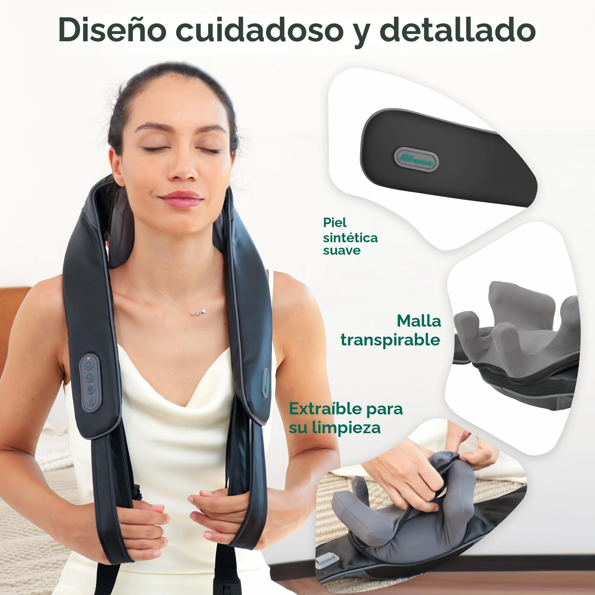 Snailax Masajeador Cervical y Espalda con Calor, 4D Shiatsu Inalámbrico de Cuello