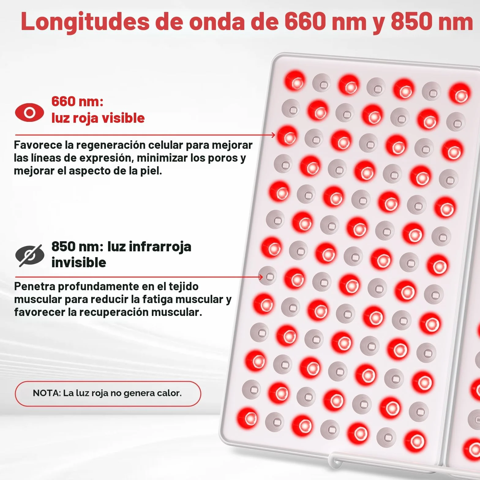 Lampara Luz Roja, 850nm y 660nm Lampara Infrarrojos,182 LED Luz Infrarroja con Soporte y Temporizador,Luminosidad Regulable,Luz Roja Panel para Cara, Cuerpo, Músculos, Espalda(No genera calor)