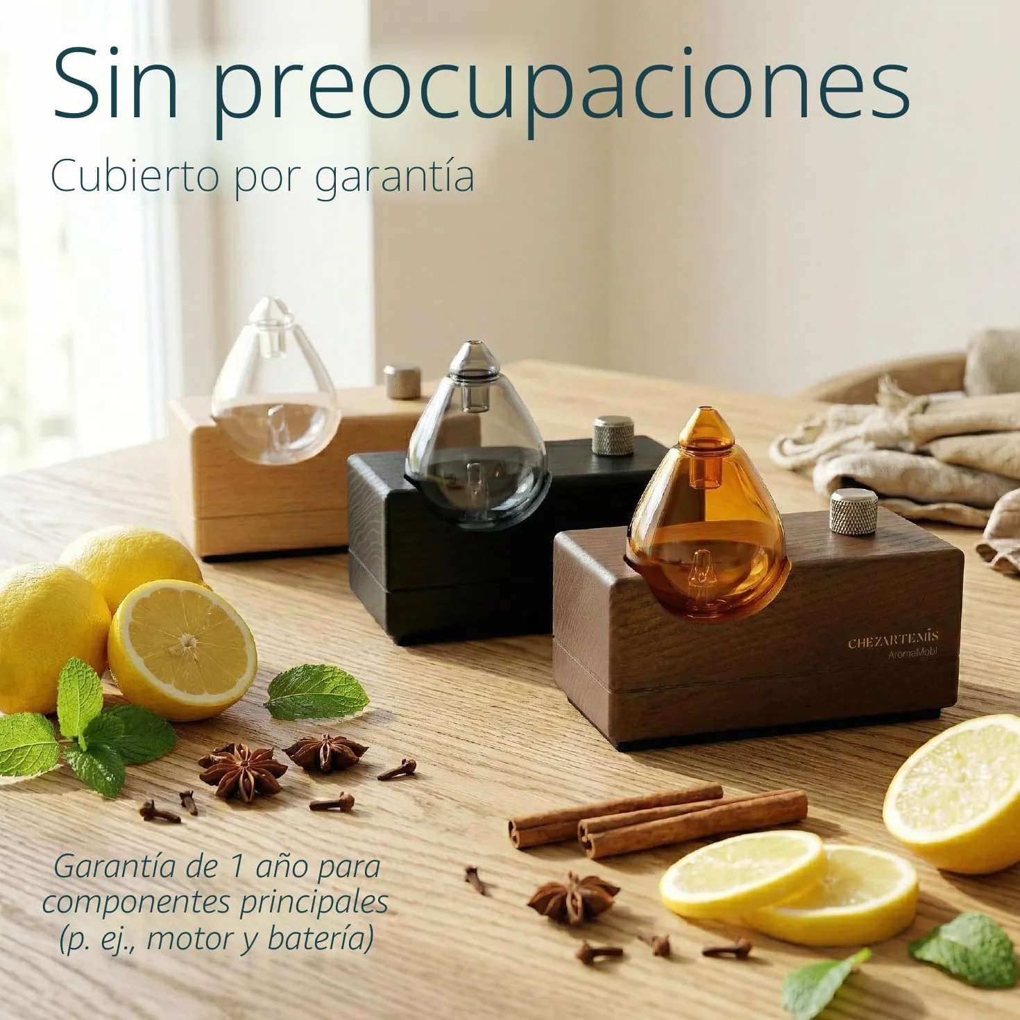 Amber Aromaterapia Difusor Aceites Esenciales Sin Agua Nebulizador Vidrio Ámbar Madera Nogal Recargable Inalámbrico Hogar Temporizador LED