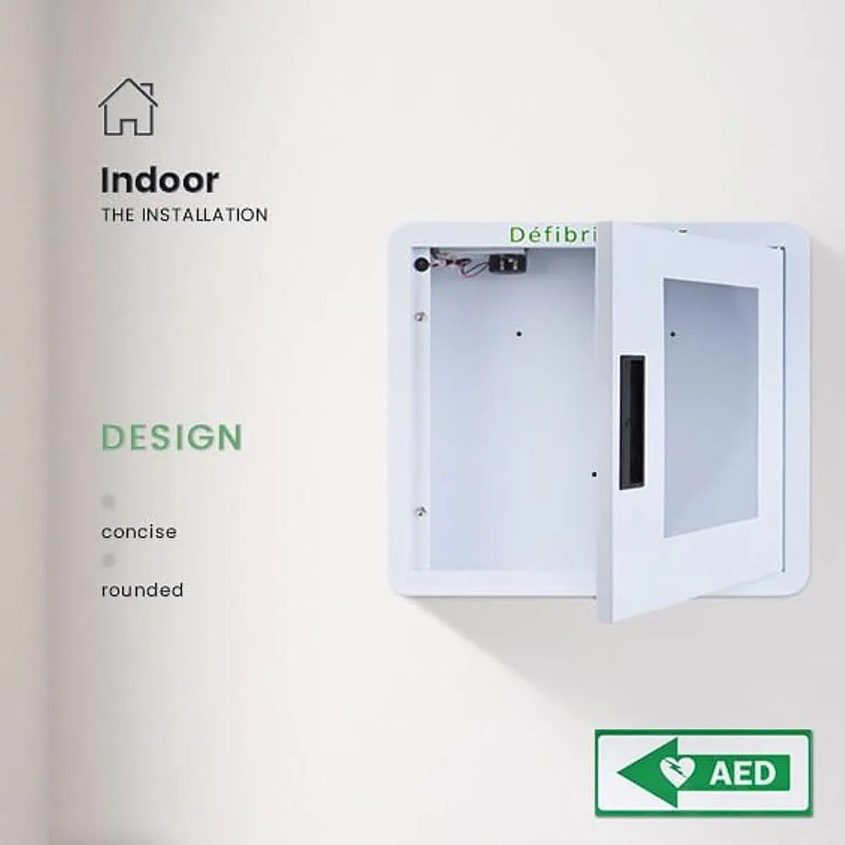 Gabinete de almacenamiento para desfibrilador DEA, caja de alarma de desfibrilación cardíaca con sistema de alarma, diseño de esquinas redondeadas, se adapta a la mayoría de los modelos DEA, para