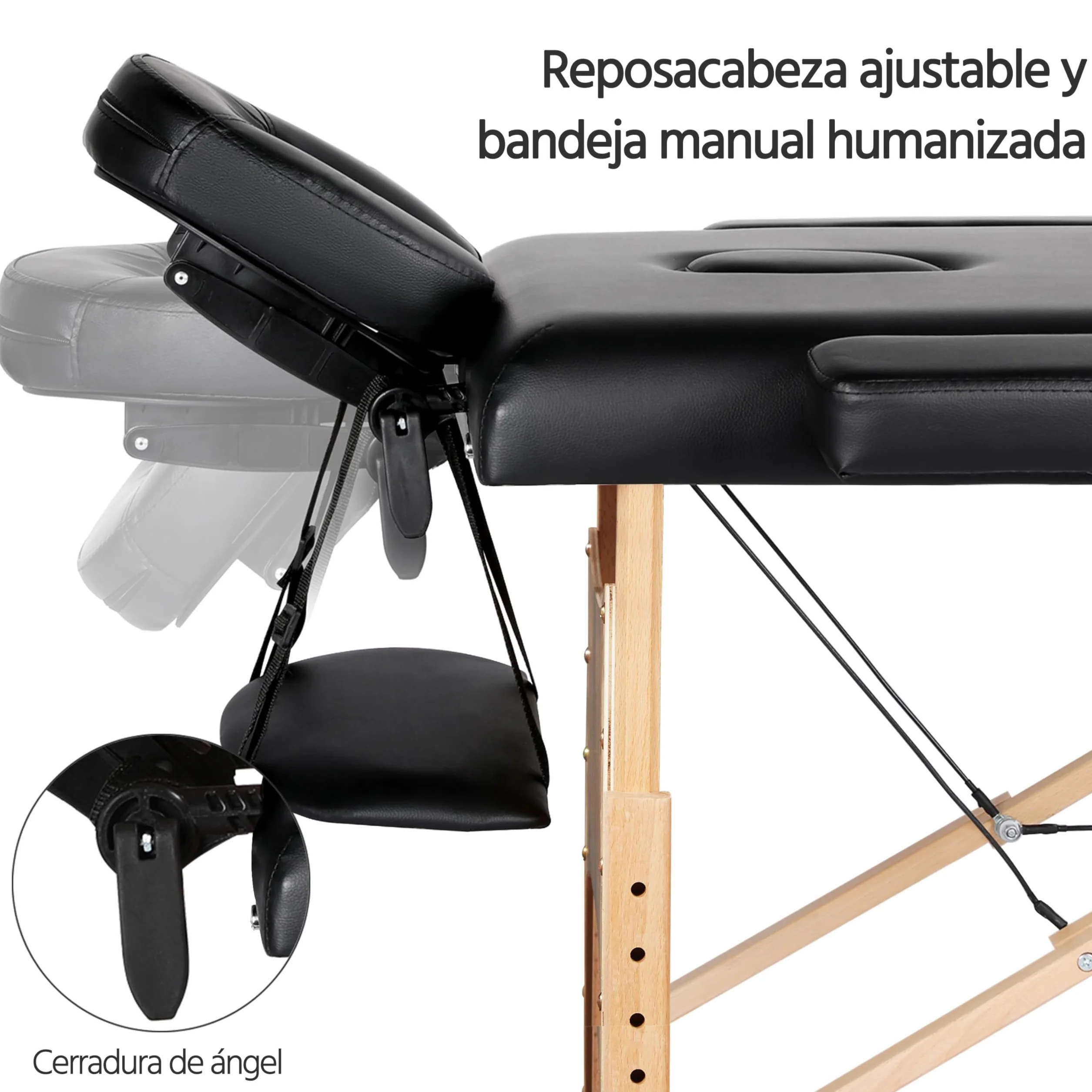 Yaheetech Camilla de Masaje Plegable 92 cm Ancho Portátil 2 Zonas Madera Haya Altura Ajustable