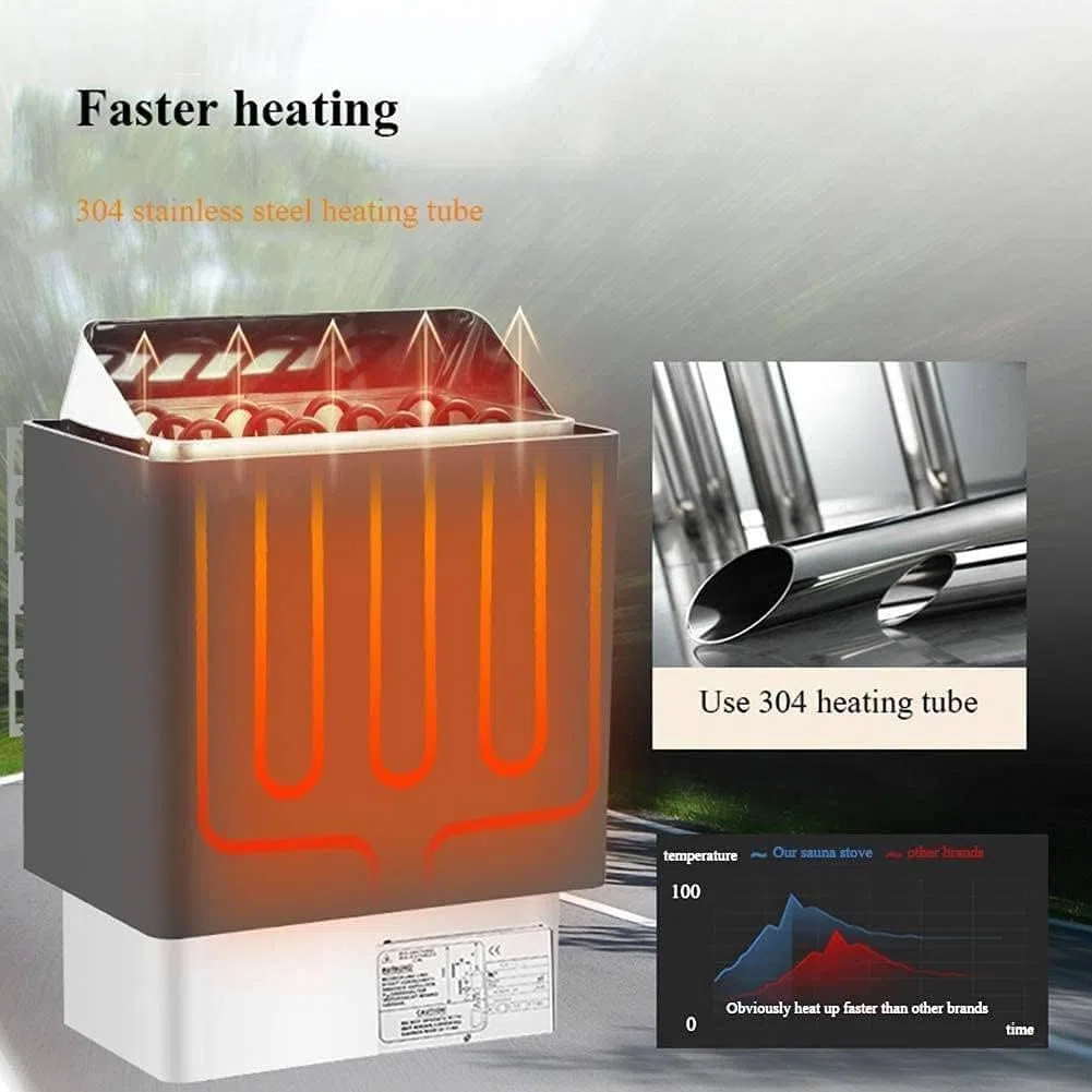 Calentador eléctrico de sauna de 9 KW, estufa de baño de vapor de 220 V con controlador interno, temporizador de 3 horas y temperatura ajustable para el hogar, hotel, spa, 141-459 pies cúbicos