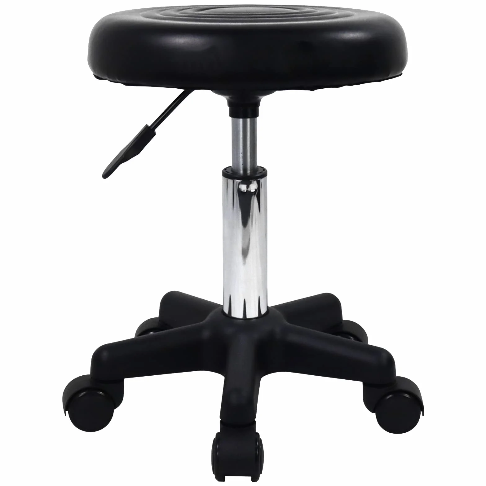 FURWOO Taburete Giratorio Redondo con Ruedas PU Leather Altura Ajustable Negro