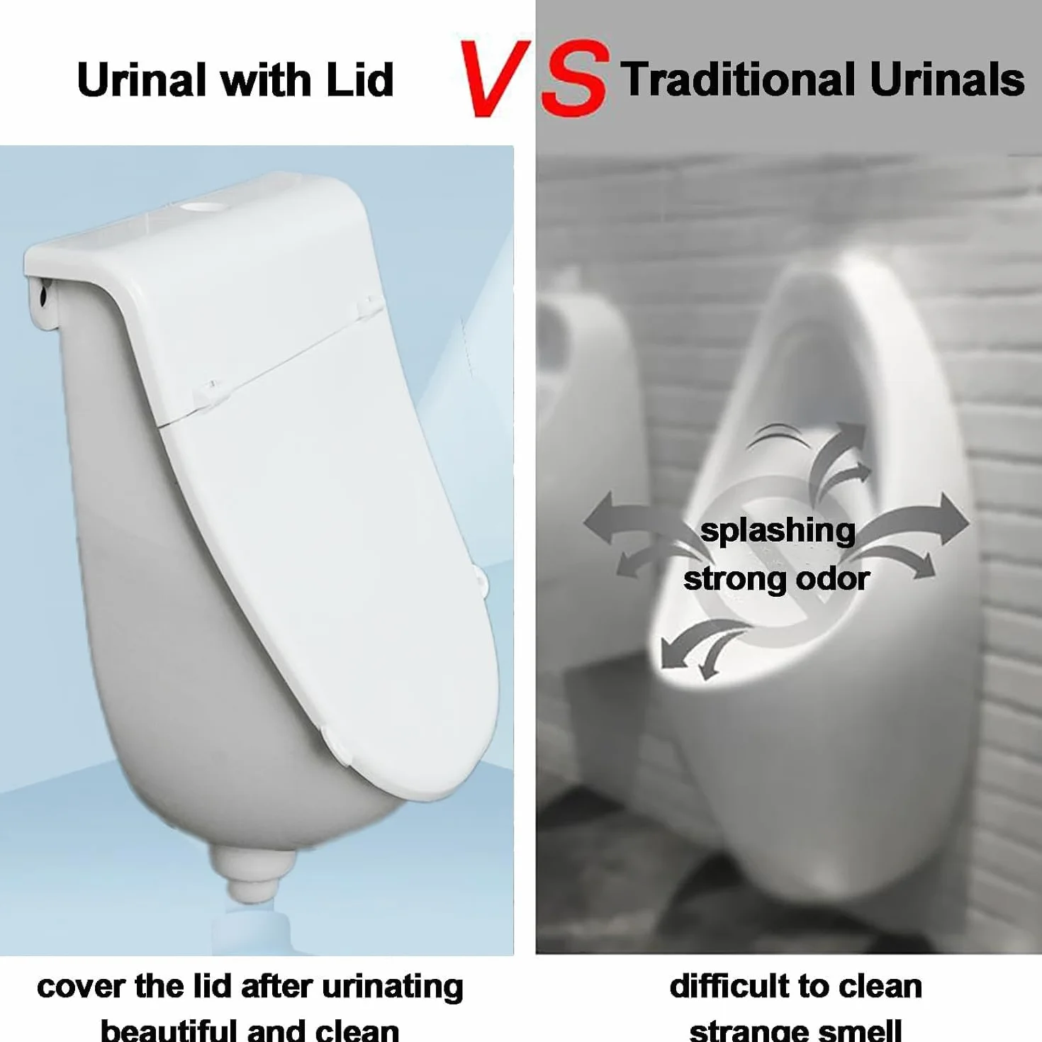 Orinal de plástico con tapa, Orinal para hombres montado en pared pissoir WC set, Orinal sin perforar para casa, garaje, jardín, camping y construcción Blanco
