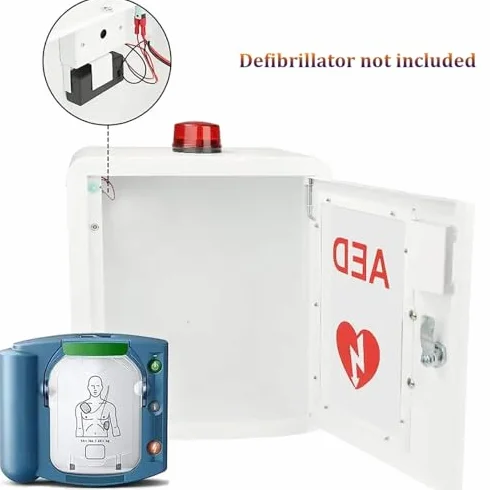 Armario desfibrilador AED montado en pared con luz y alarma para desfibrilación cardíaca