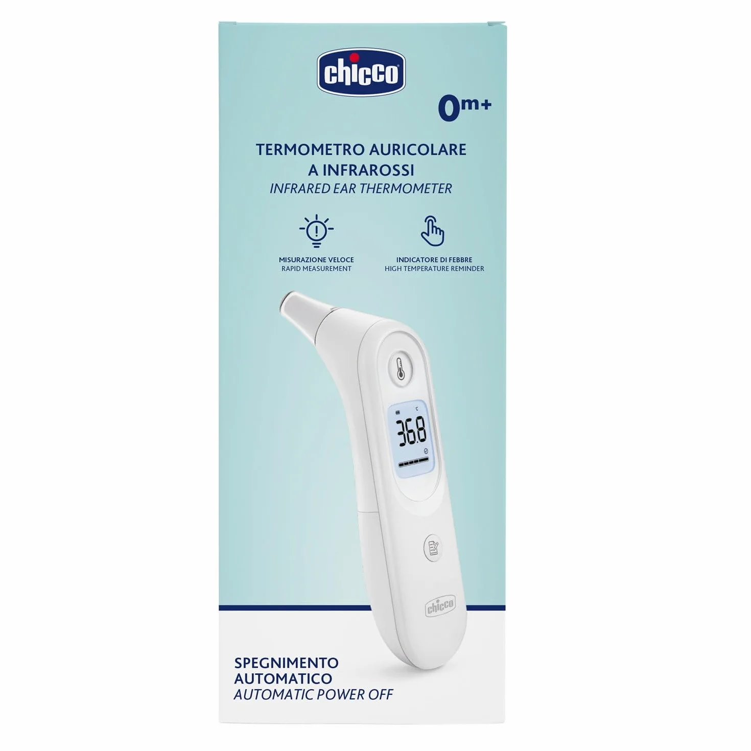 Chicco Termómetro de Oído por Infrarrojos, 0 Meses+, Medición Instantánea, Sonda Pequeña, Pantalla Retroiluminada