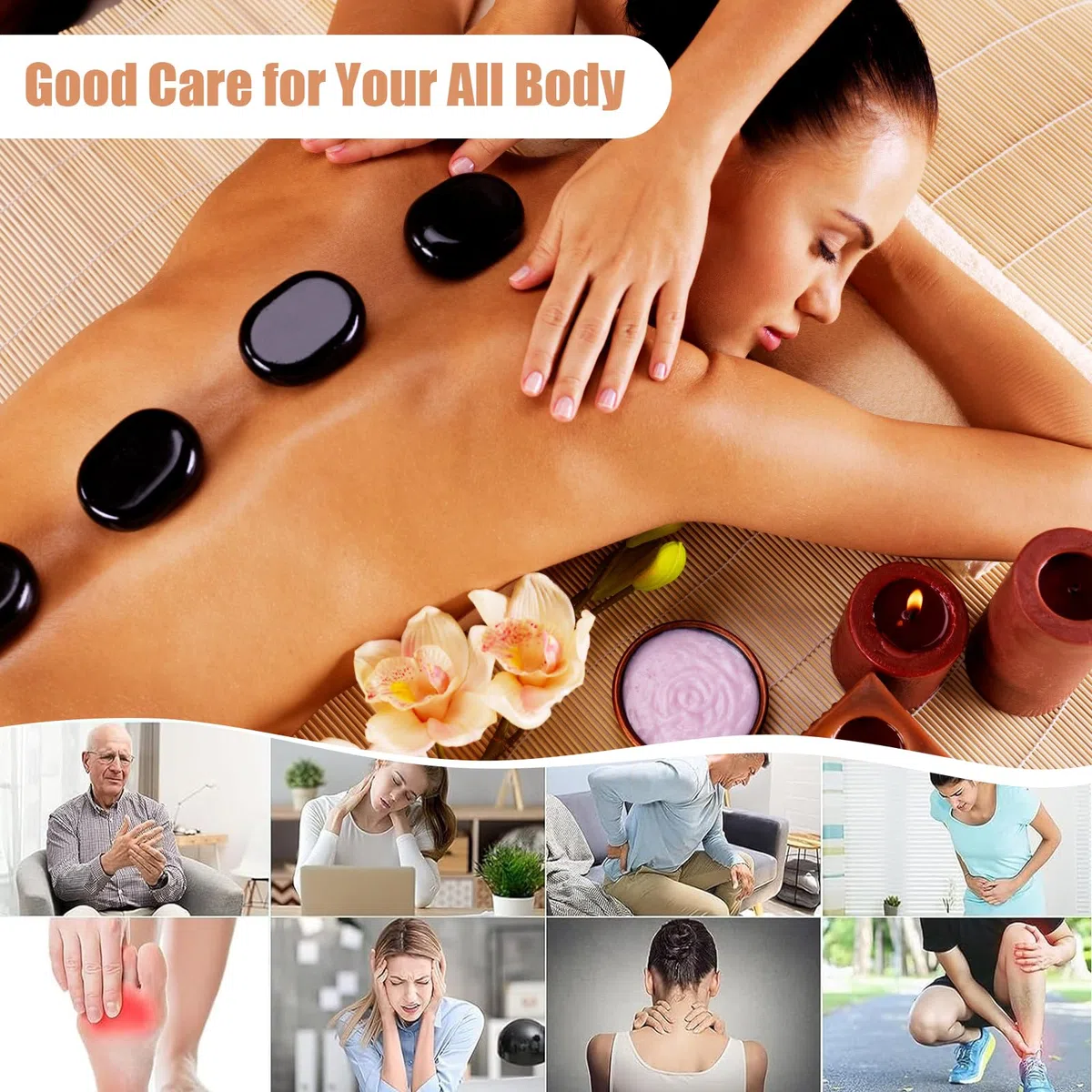 Hot Stone Massage Set, Kit de masaje con piedras calientes, dispositivo de calor con piedras calientes, piedras de masaje calientes hechas de basalto, para masajes, relajación, SPA(16 Stones)