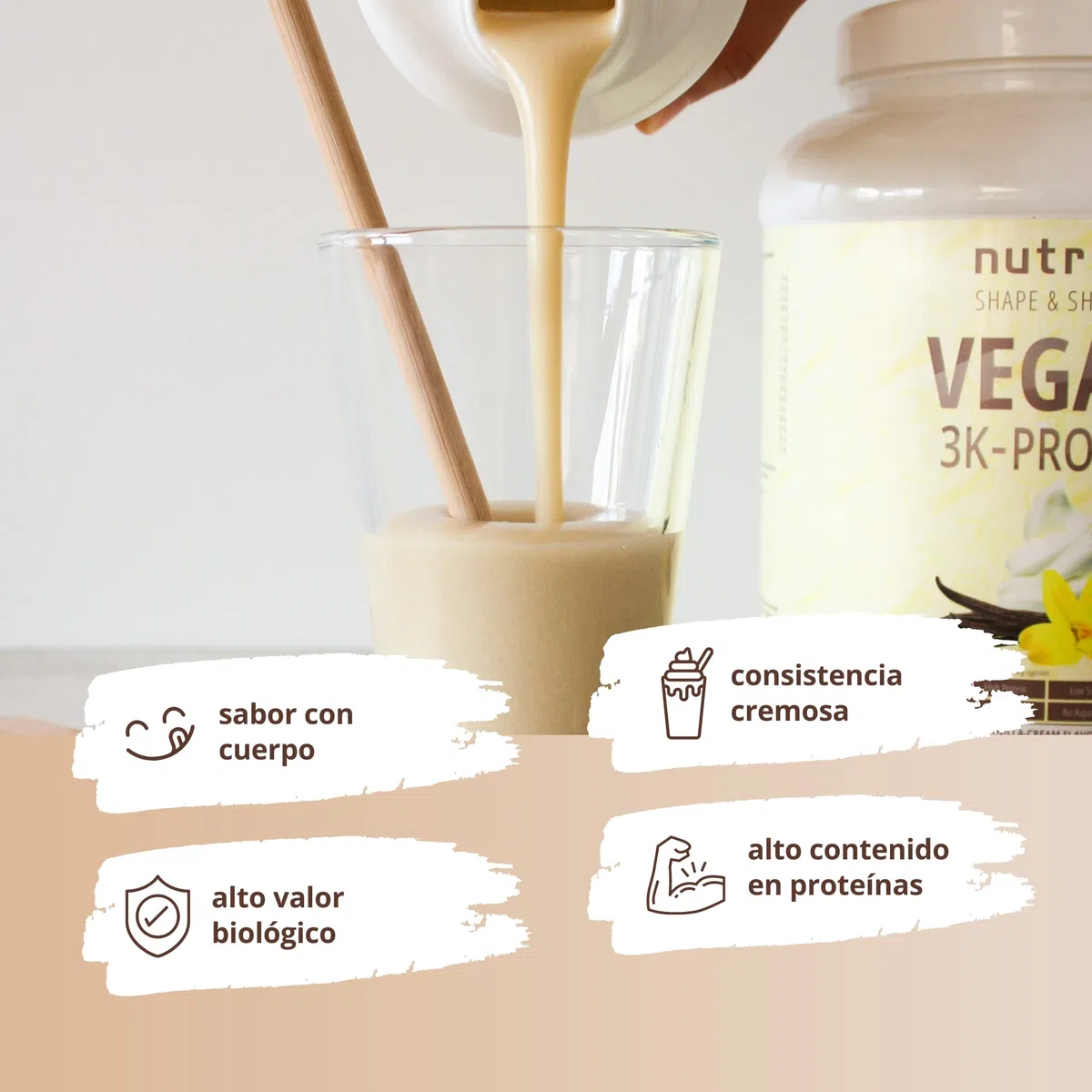 Nutri + Vegan Protein Powder Sabor a Coco y Almendra - 1000g 81% de Proteínas Origen Vegetal - Baja en Carbohidratos 3k para Batidos