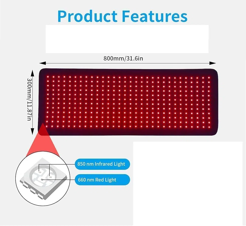 Esterilla de terapia de luz roja con 360 LED para el cuerpo,almohadilla envolvente grande para terapia de luz roja con luz infrarroja cercana de 660nm y 850nm,luz roja,tiempo y brillo ajustables