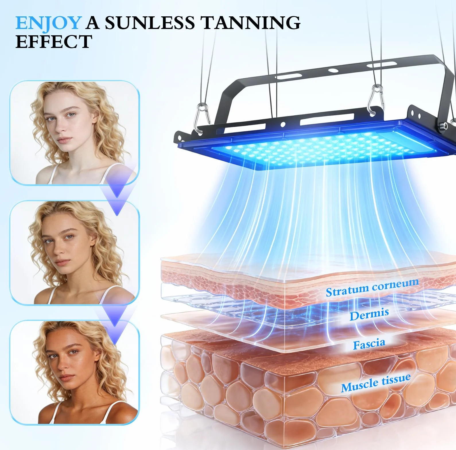 Lámpara de Bronceado 460nm 50W 225 LEDs Solarium Hogar 5 Niveles Luminosidad 4 Temporizadores Altura Ángulo Ajustables Rostro Cuerpo