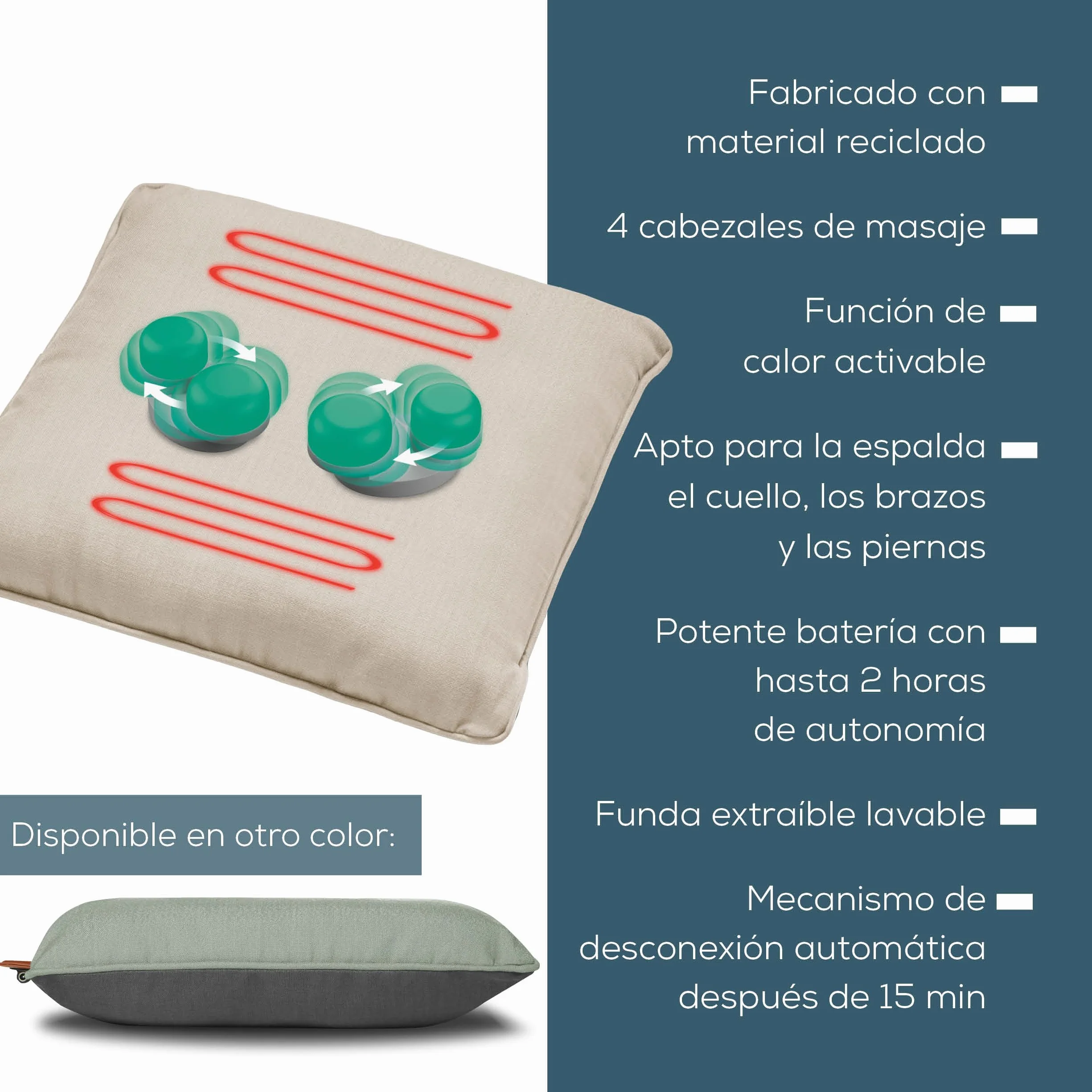 Beurer MG 139 Cojín de masaje Shiatsu inalámbrico con calor, 40 x 40 cm, beige