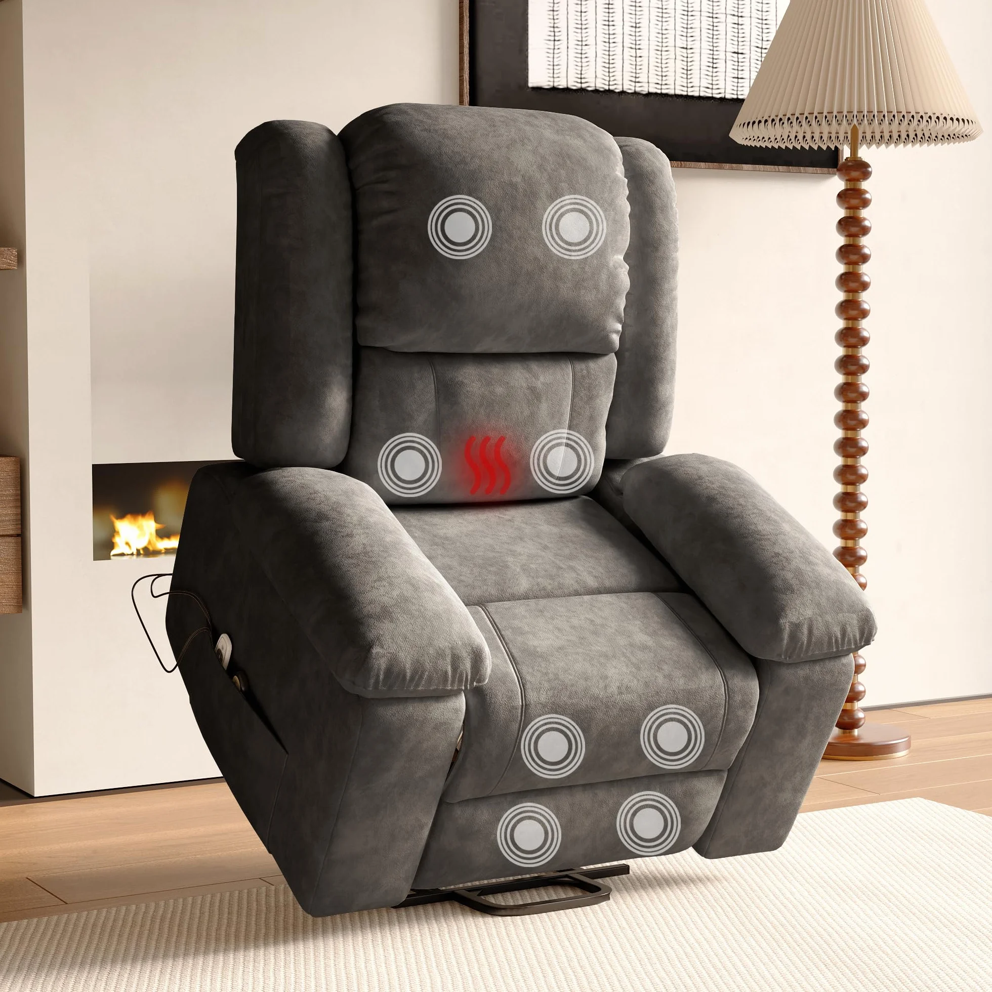 Silla de masaje eléctrica con calefacción reclinable vibración gris