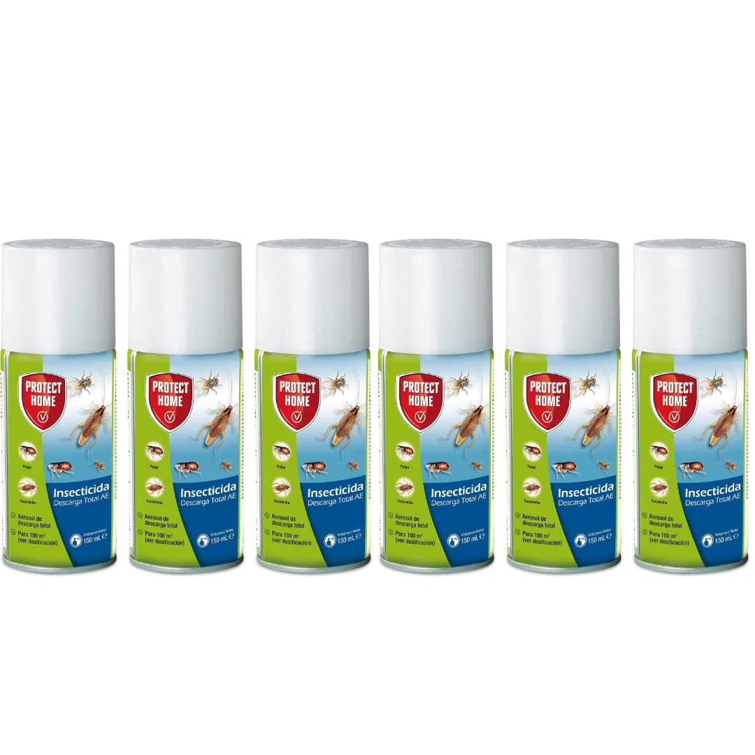 Insecticida DESCARGA TOTAL 150ml - Protect Home. Eficaz contra insectos voladores y rastreros. Ideal para lugares de dificil acceso. Listo para usar. (6)