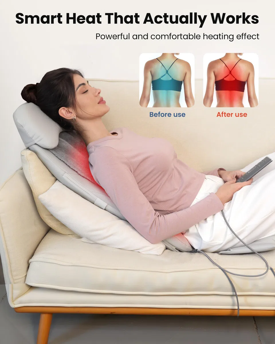 COMFIER Funda para Asiento de Masaje Shiatsu, Masajeador Cervical y Espalda, Colchoneta de Masaje con Función Calor, 3 Intensidades, para el Hogar y la Oficina