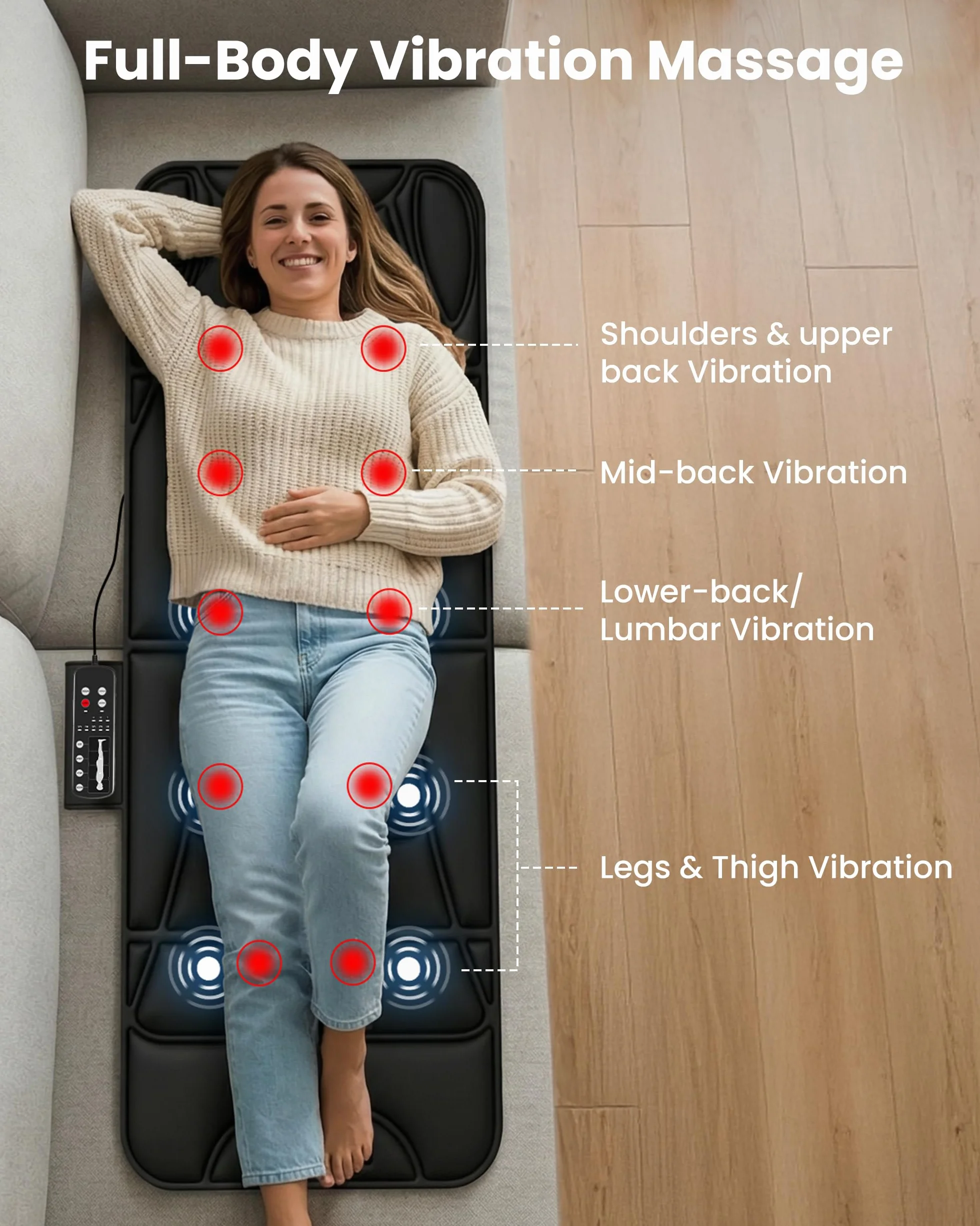 COMFIER Colchoneta de Masaje Cuerpo Completo con Calor, 10 Motores, 5 Modos, Apagado Automático