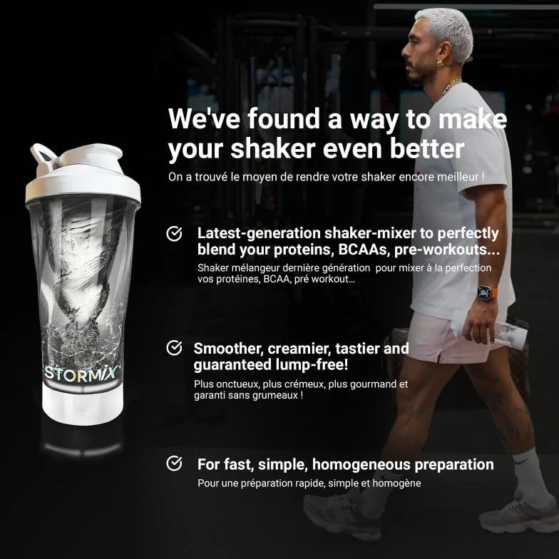 STORMIX – Mezclador de Proteinas eléctrica | Textura untuosa | Preparación homogénea para proteínas, pre workout | Capacidad 700 ml | Tritan & ABS, sin BPA | Bajo volumen sonoro | Recargable USB