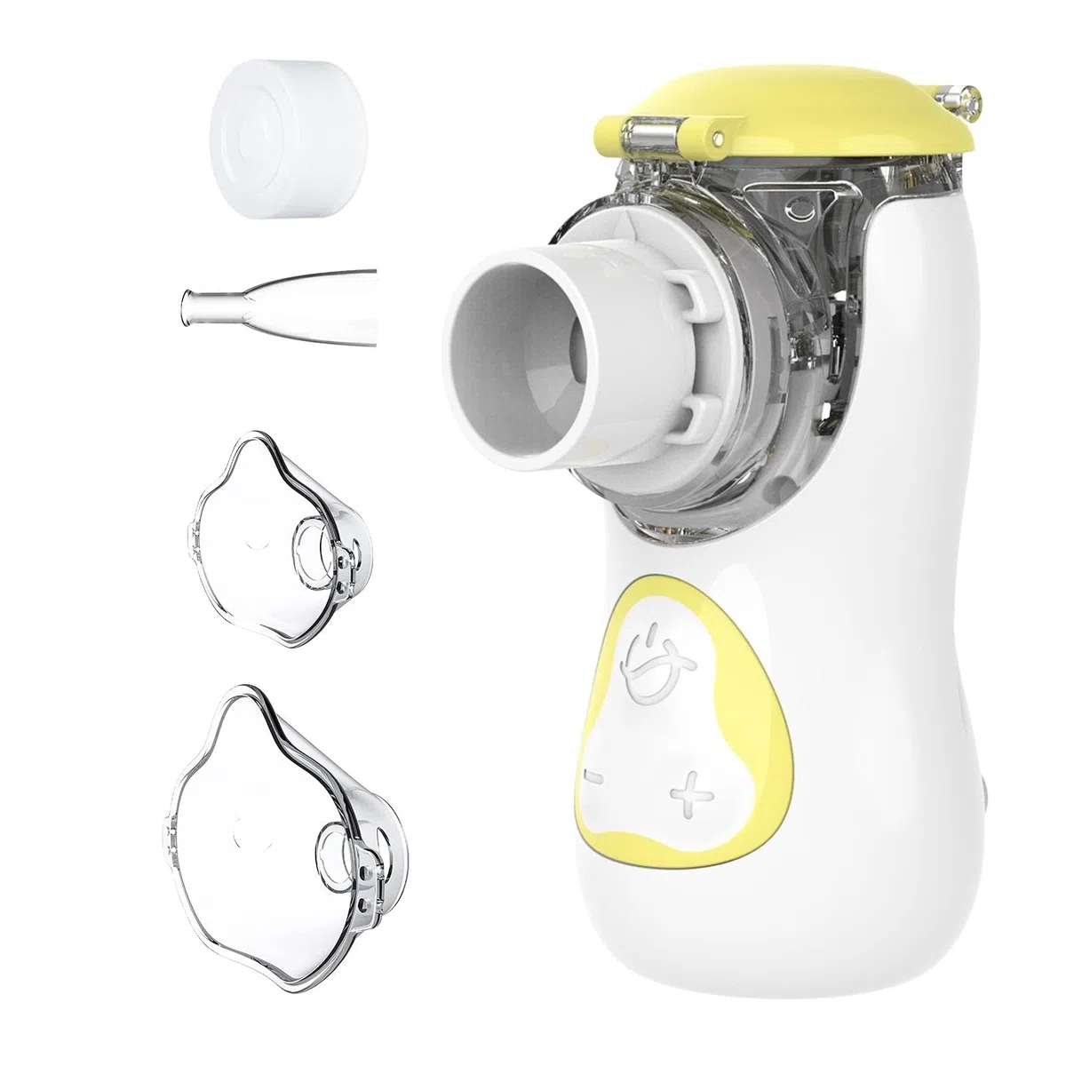 FEELLIFE Nebulizador Portatil para Bebe y Adultos, Nebulizador Silencioso Tasa de Atomización Ajustable, Inhalador Recargable para El Tratamiento de Tos, Asma, Enfermedades Respiratorias-Amarillo