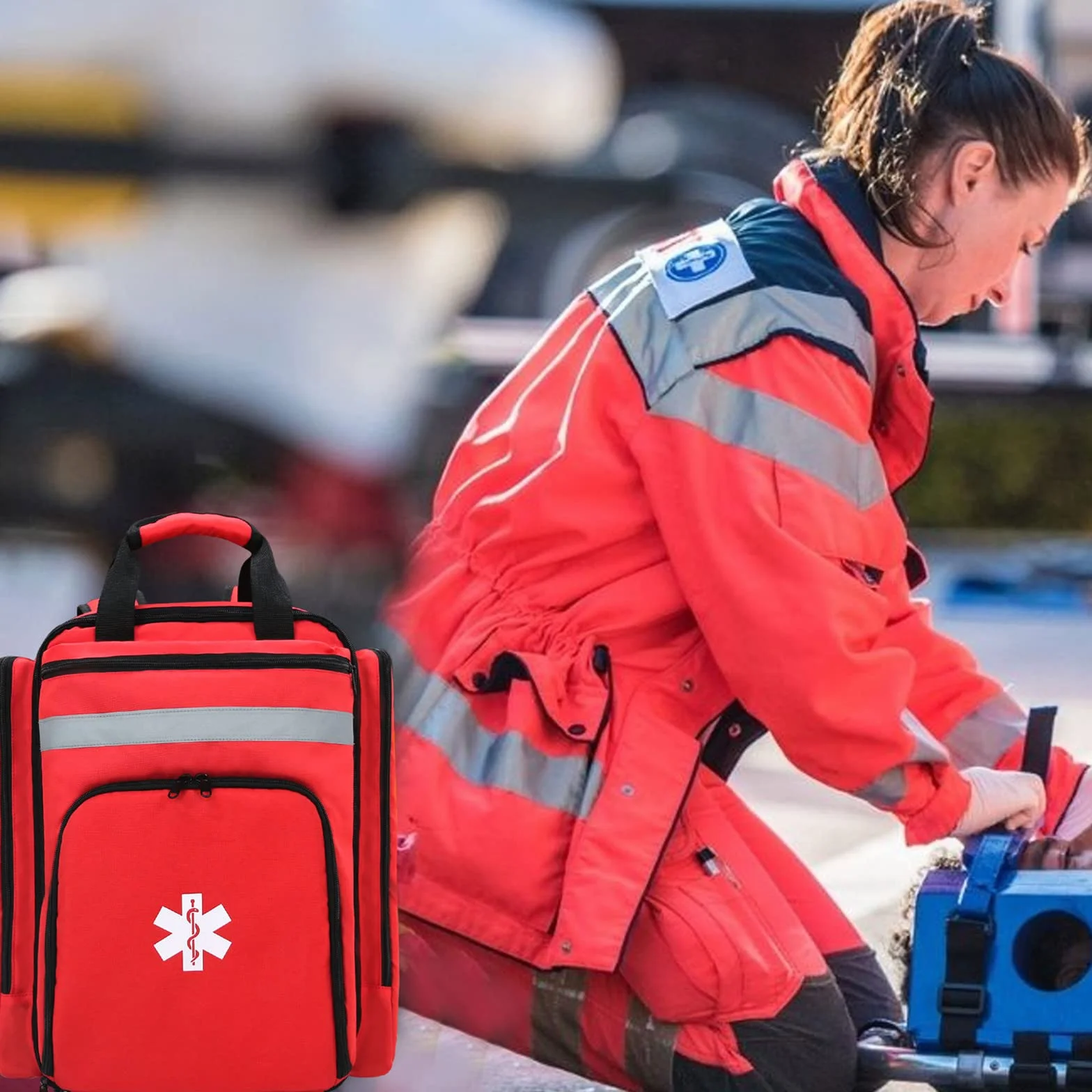 Mochila Médica de Emergencia Bolsa de Trauma Primeros Auxilios Reflectante Gran Capacidad Rojo