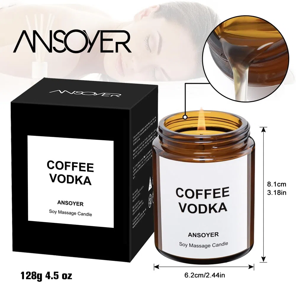 Velas de Masaje - Hidratación y Nutrición para SPA en Casa - Regalo increíble para Mujeres y Hombres - 128g (vodka de café)