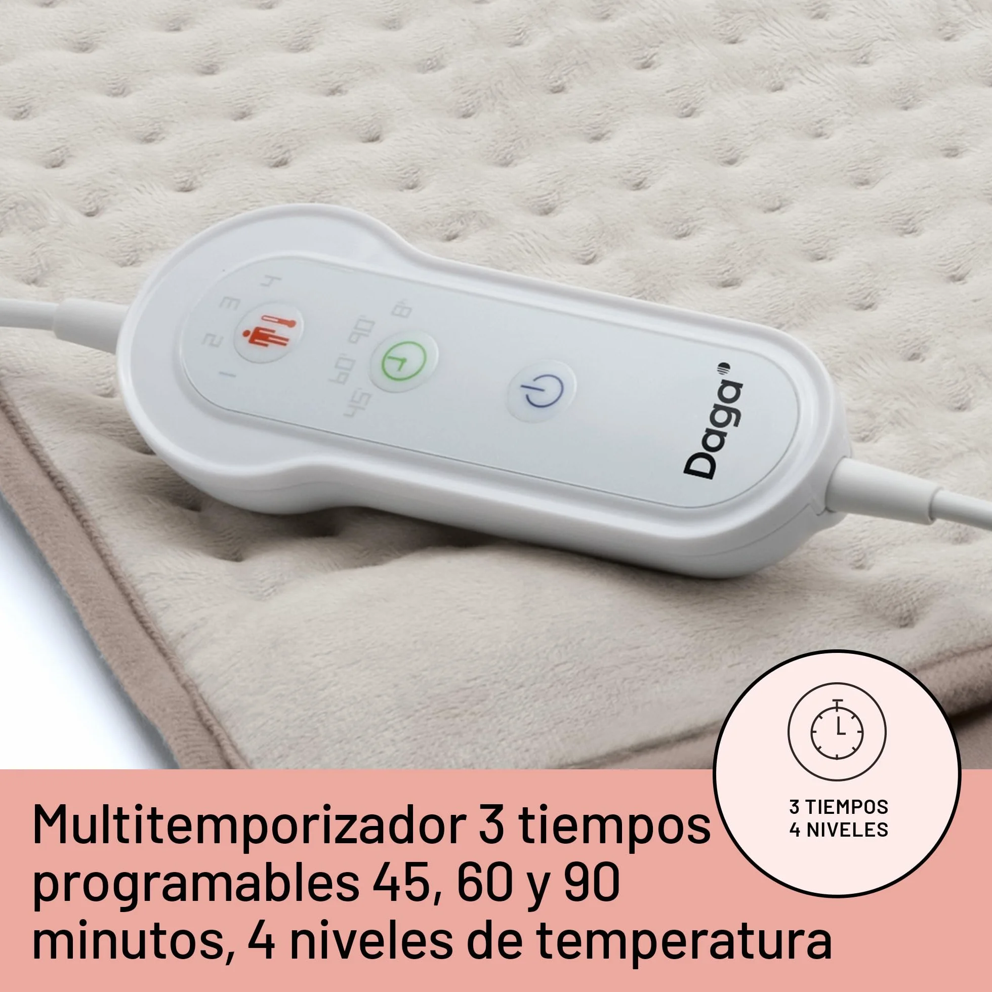 DAGA Almohadilla Térmica Confort Multi XL, Intellisense, 50 x 38 cm, 3 Programas, 4 Temperaturas