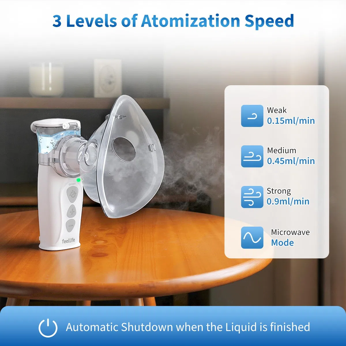 FEELLIFE Nebulizador Portatil Tasa de Atomización Ajustable, Nebulizador Adultos y Bebe para Tratamiento de Tos Asma, Enfermedades Respiratorias, Nebulizador malla vibración Silencioso