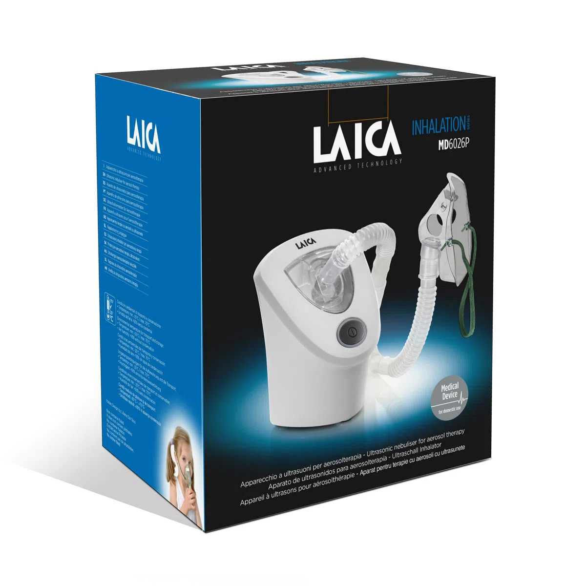 Laica Aerosol ultrasónico portátil MD6026 para adultos y niños, silencioso, blanco
