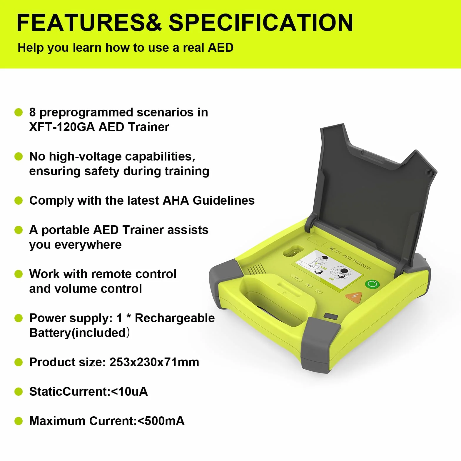 Desfibrilador Entrenamiento AED XFT 120GA Mando a Distancia 8 Escenarios