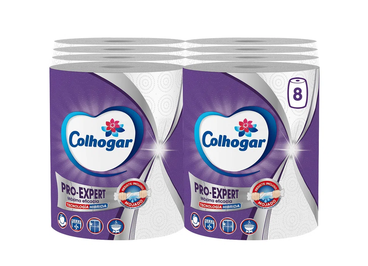 Colhogar Pro-Expert Jumbo 8x1, Papel Cocina Muy Resistente, 8 Rollos Extra Grandes