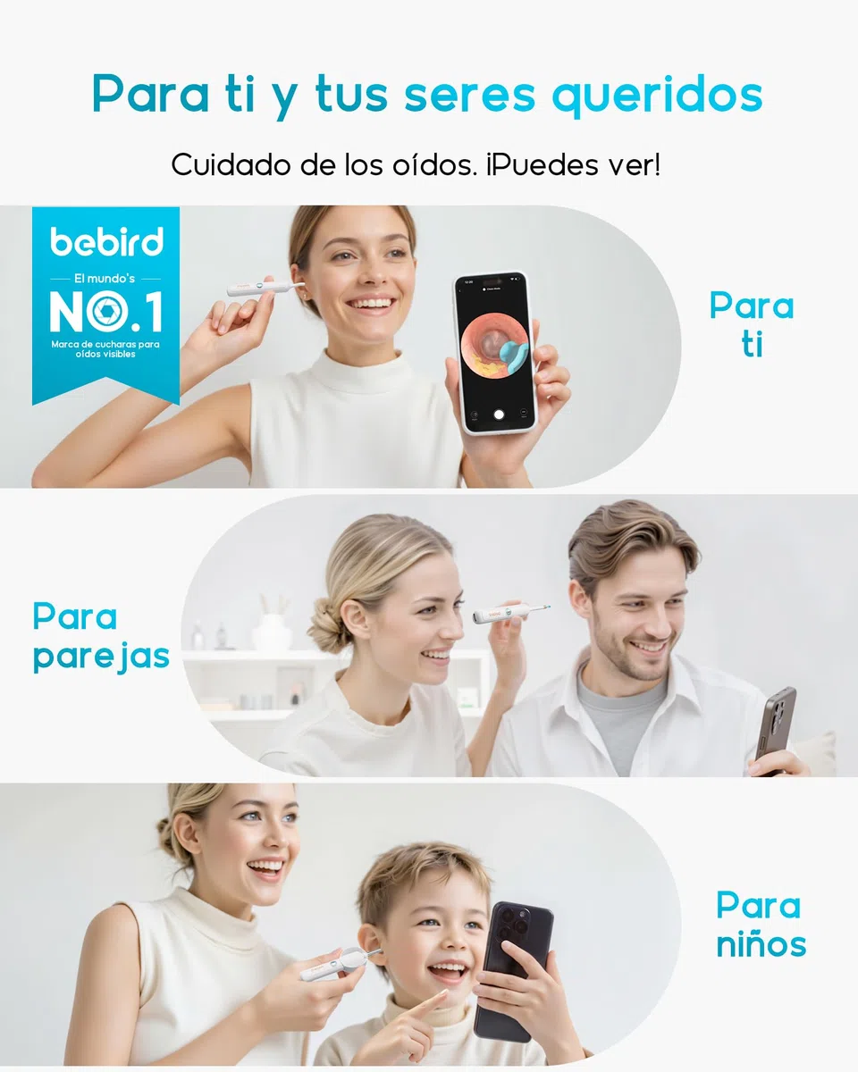 BEBIRD Otoscopio Orecchio, 1080P HD 3,5mm Camera Orecchio, Otoscopio Endoscopio Fotocamera 4,5mm WIFI con 6 LED regolabili per Tablet Android iOS - Bianco