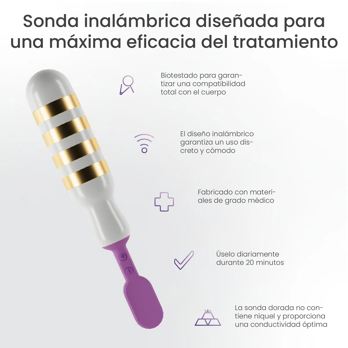 TensCare iTouch Go Gold Entrenador Pélvico Inalámbrico | Sonda de oro sin níquel con EMS para incontinencia, control de vejiga y recuperación posparto.