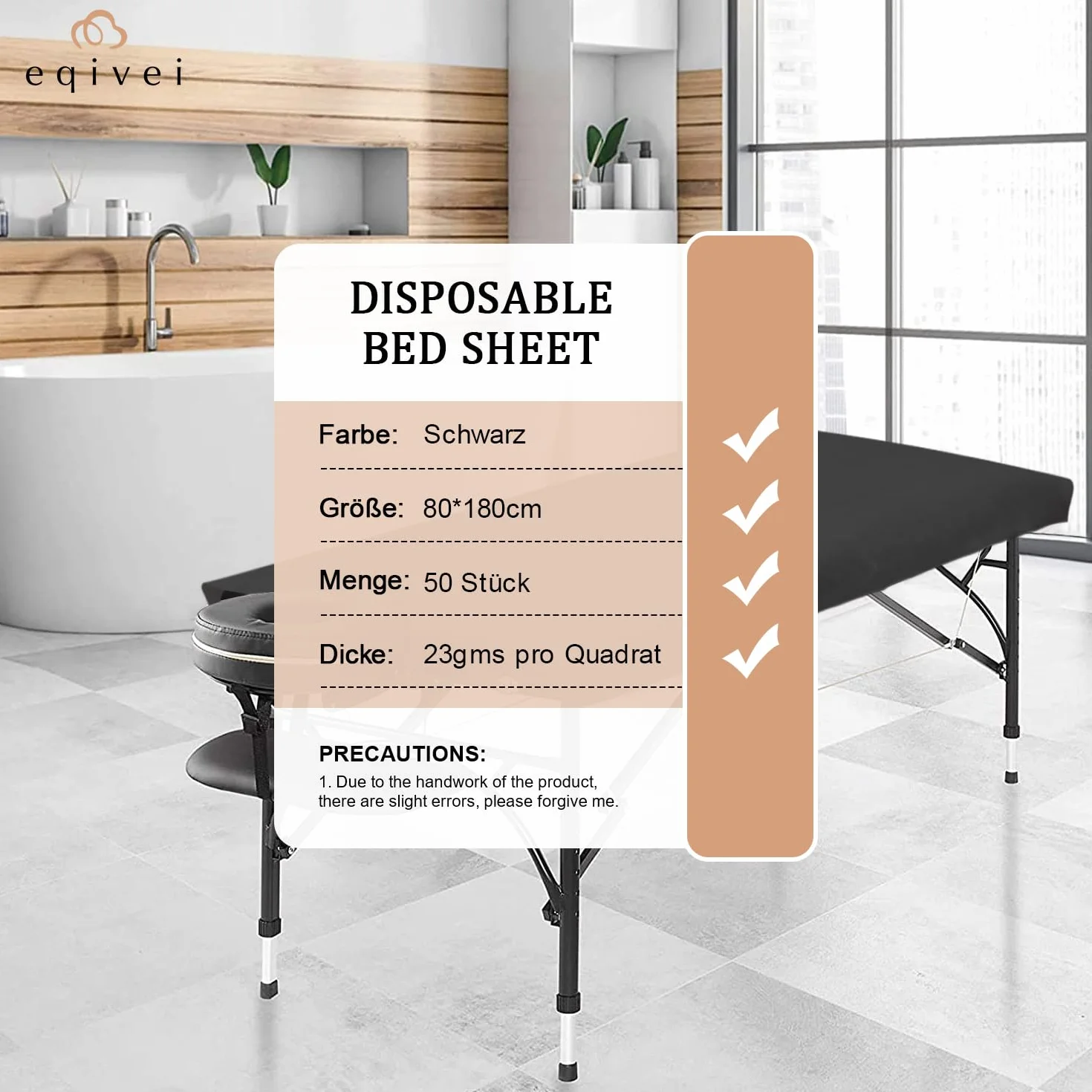 Eqivei 50 PCS Sabanas Desechables Camilla Masaje, 100x200 cm, Sábanas Desechables no Tejidas, Sábanas Desechables Para la Masaje Belleza, Tatuaje, SPA, Negro
