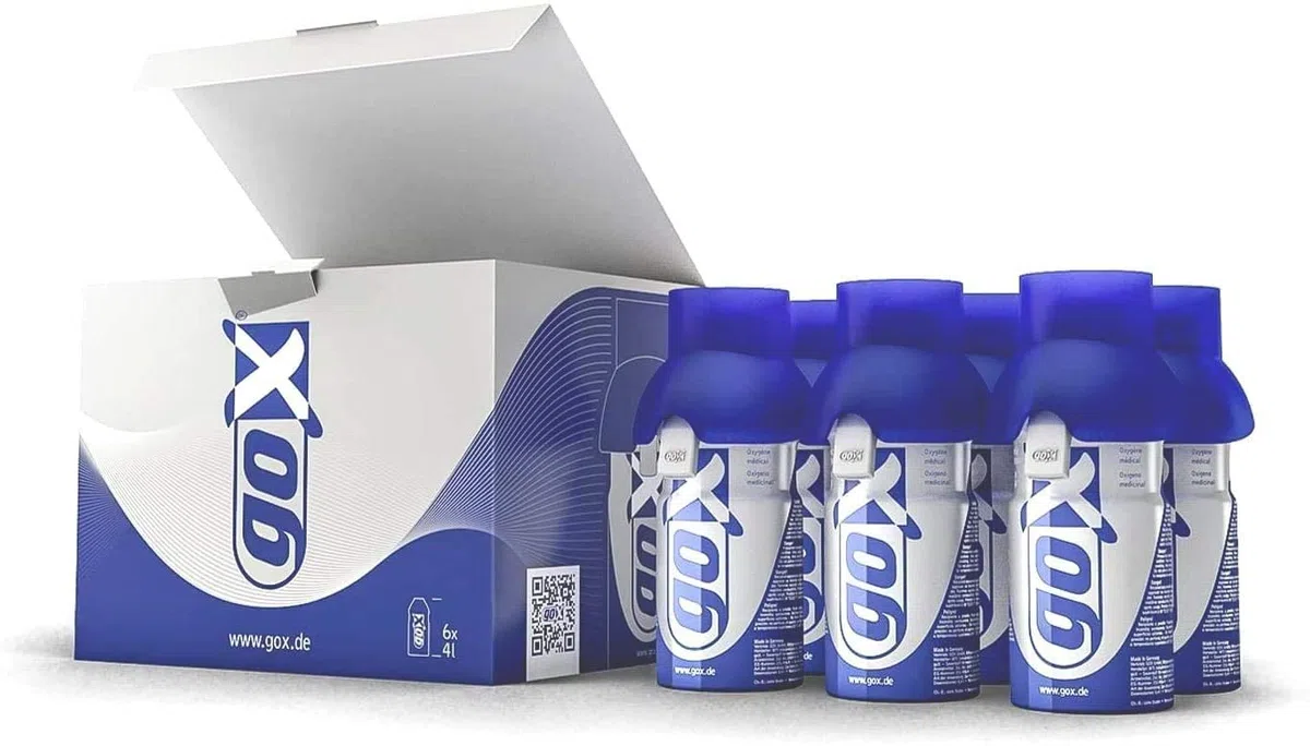 Pack de 6 latas de oxígeno GoX de 4 litros – latas de oxígeno puro que se respira para el bienestar y el deporte