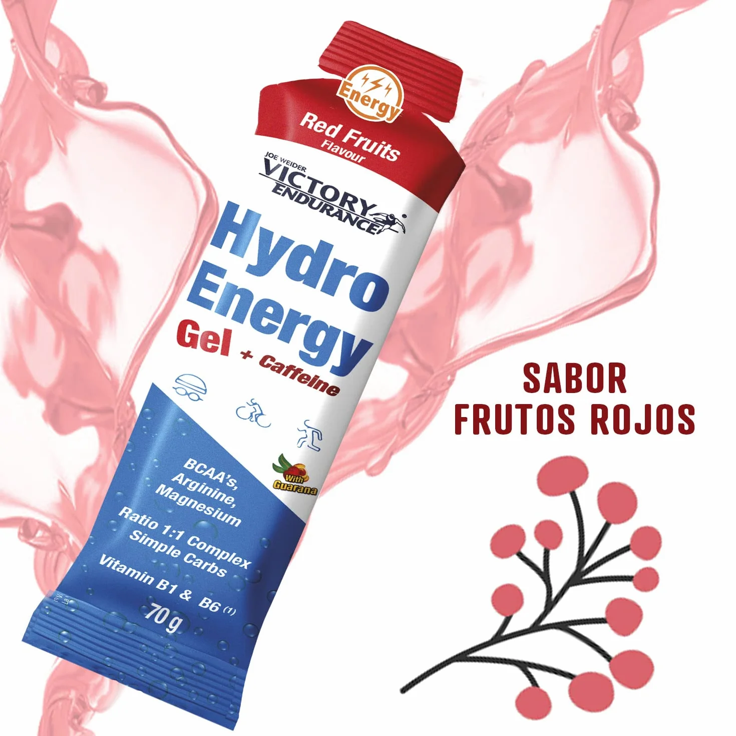 Victory Endurance Hydro Energy Gel Caffeine Red Fruit 70g 42mg Cafeína