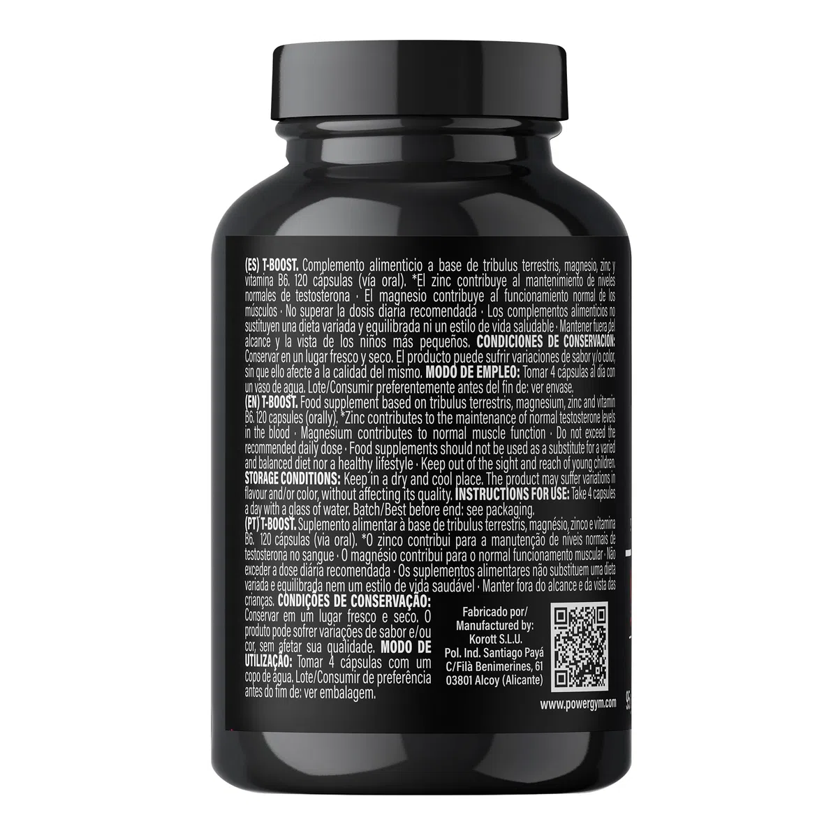 POWERGYM | Tboost 120 Cápsulas Potenciador muscular natural, mejora el crecimiento y recuperación muscular – Formula con tribulus terrestris, magnesio, zinc y vitamina B6
