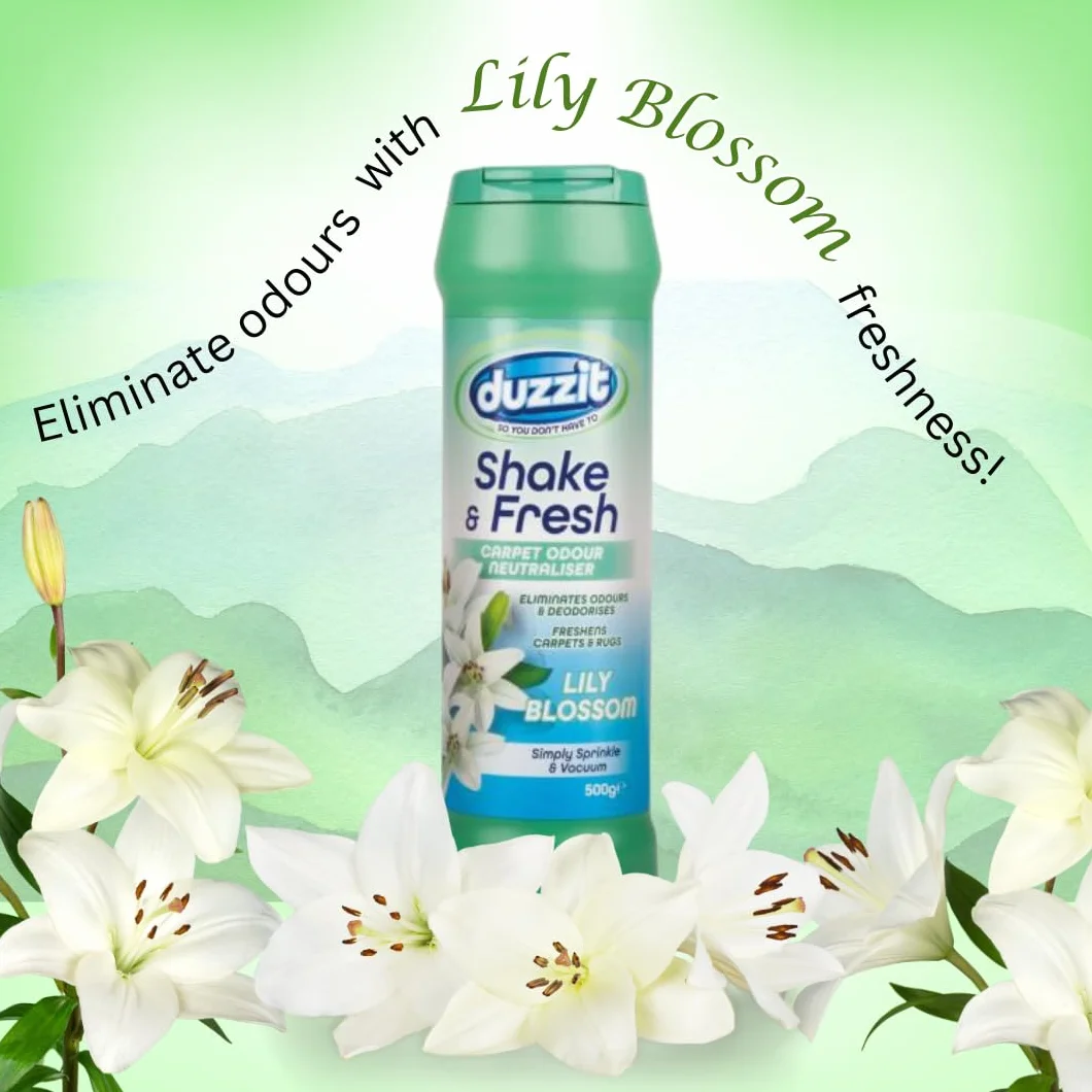 Shake & Fresh - Ambientador y neutralizador de olores para alfombras, juego de 3 aromas surtidos (lino fresco, flor de lirio, jardín floral), 500 g cada uno, desodorante en polvo para alfombras Great