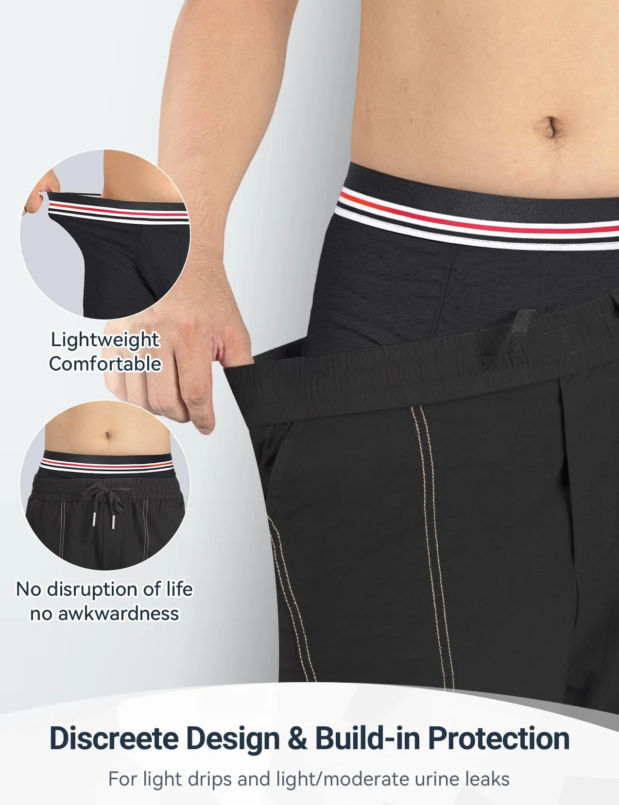 CARER Healthcare Incontinence Pregnancy 3 Paquetes Calzoncillos Boxer para Hombres con Incontinencia, Calzoncillos Lavables y Ligeros con Almohadilla Absorbente de 80 ML para Incontinencia Leve
