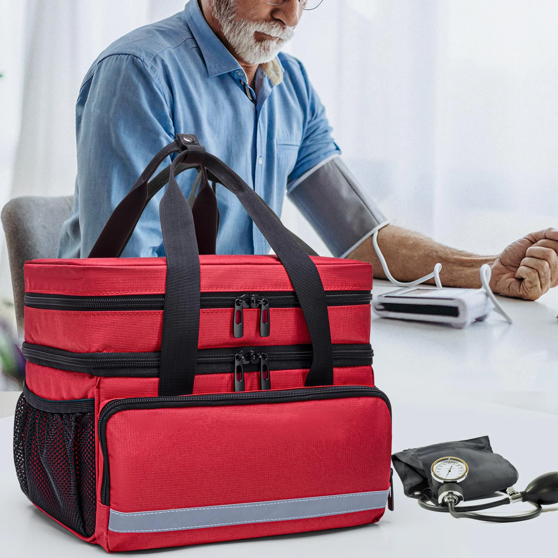 CURMIO Bolsa de primeros auxilios vacía de doble capa, bolsa médica, color rojo