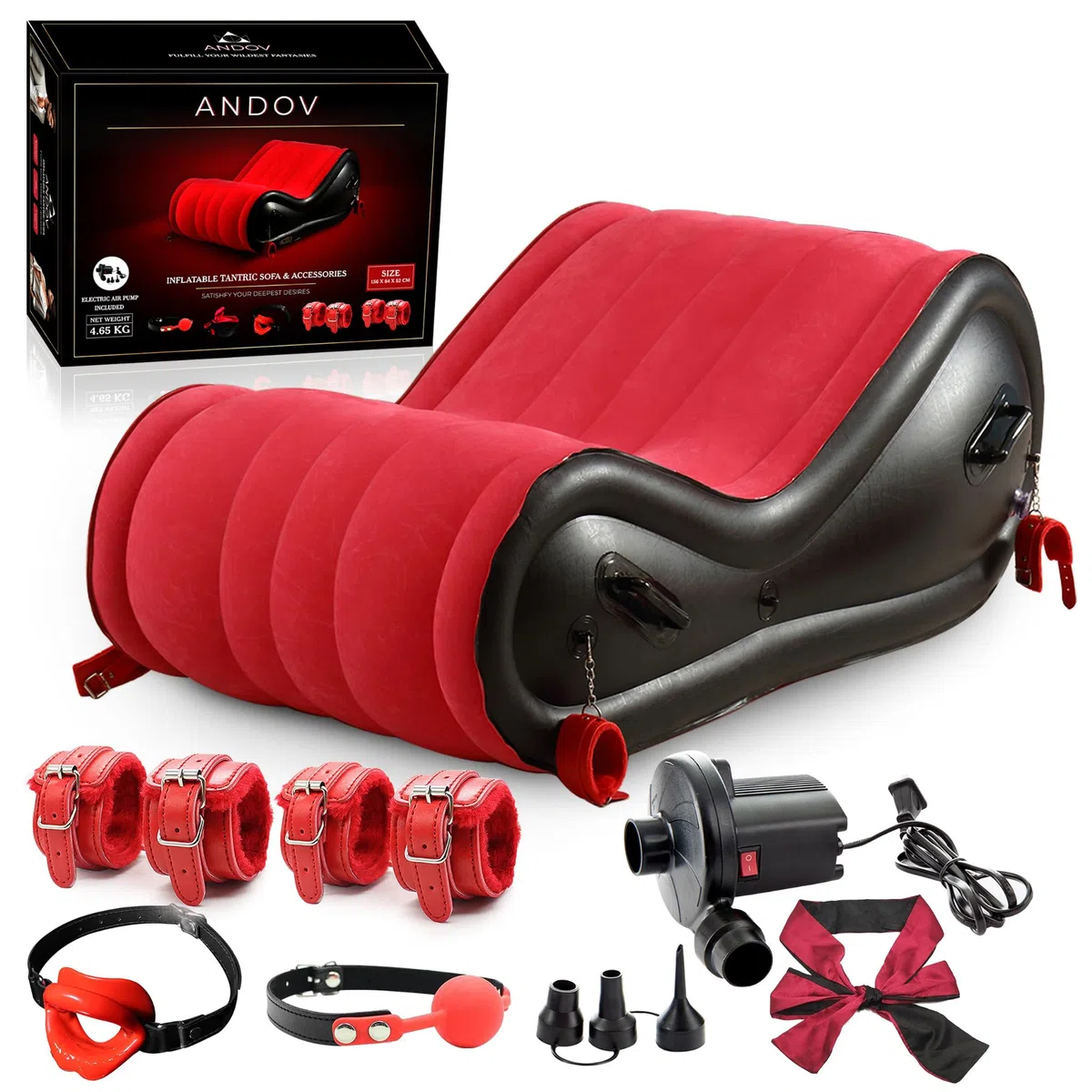 Sillon Tantra Sofá Hinchable Divan Posiciones Sexuales Sexo con Kit de Juguetes Eróticos para Parejas Adultos Incluye Esposas Bola Mordaza Transpirable y Antifaz BDSM