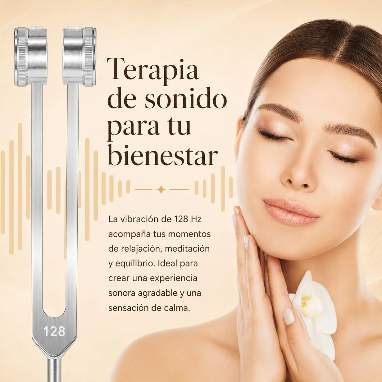 Aureva Lumyra Diapasón Terapéutico 128 Hz con Martillo de Goma, Bolsa y Paño para Meditación y Yoga