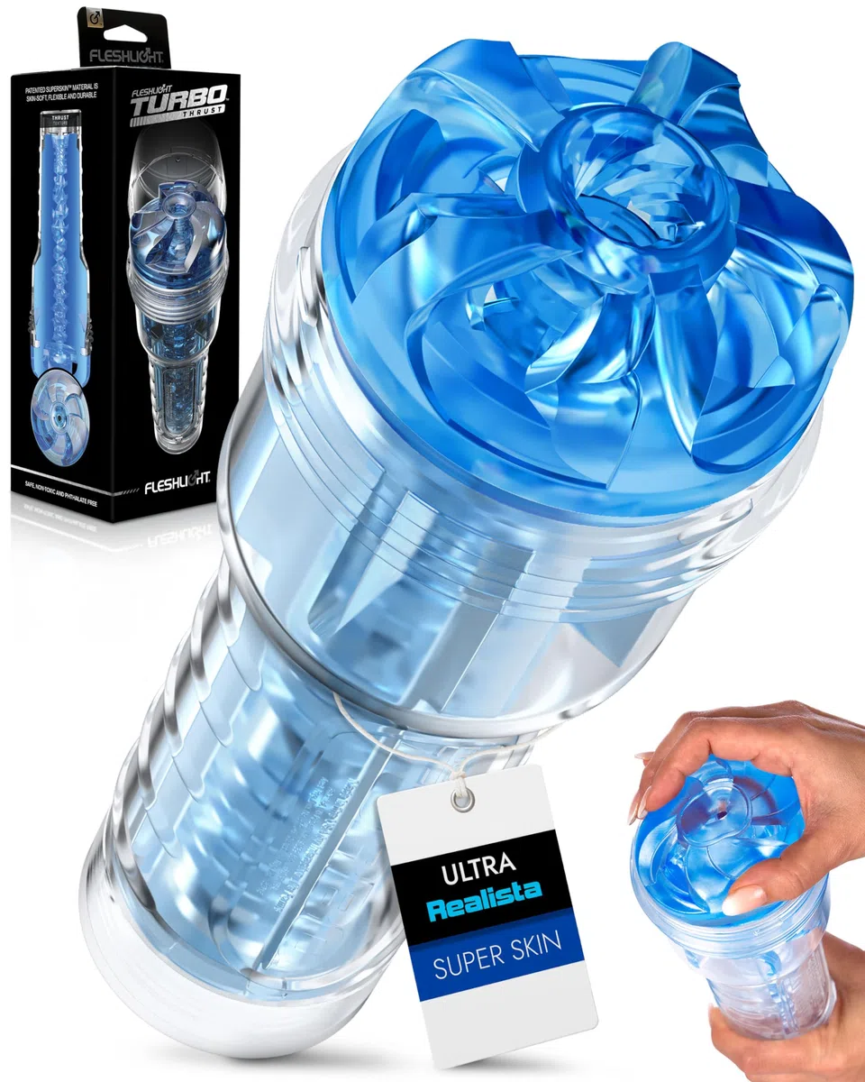 Fleshlight - Turbo Thrust Blue Ice - Masturbador Oral Masculino - Experiencia Real - Textura Thrust – Tres Niveles de Inserción – Orificio No Anatómico - Fácil de Limpiar