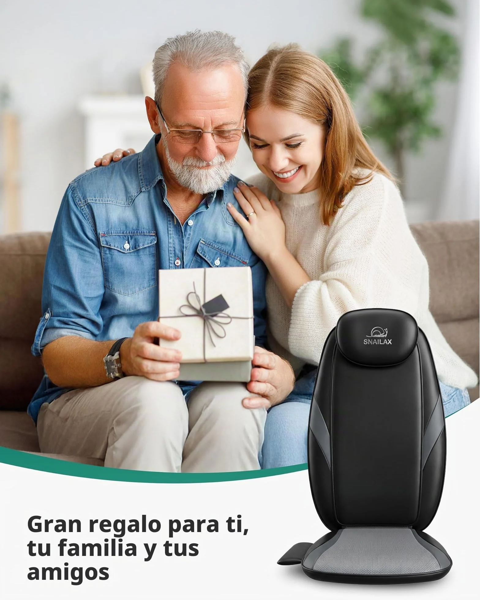 SNAILAX Shiatsu Masajeador de Asiento con Calefacción, Almohadilla de Masaje para Espalda con Calor
