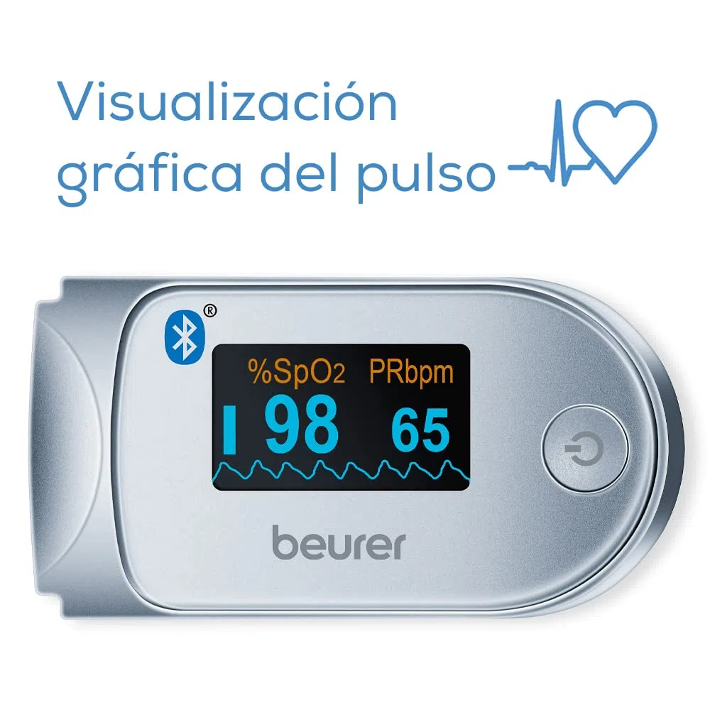 Beurer PO 60 Pulsioxímetro con Bluetooth, Oxímetro con Bluetooth, determinación de la saturación arterial de oxígeno en sangre, medición indolora y pantalla a color de fácil lectura