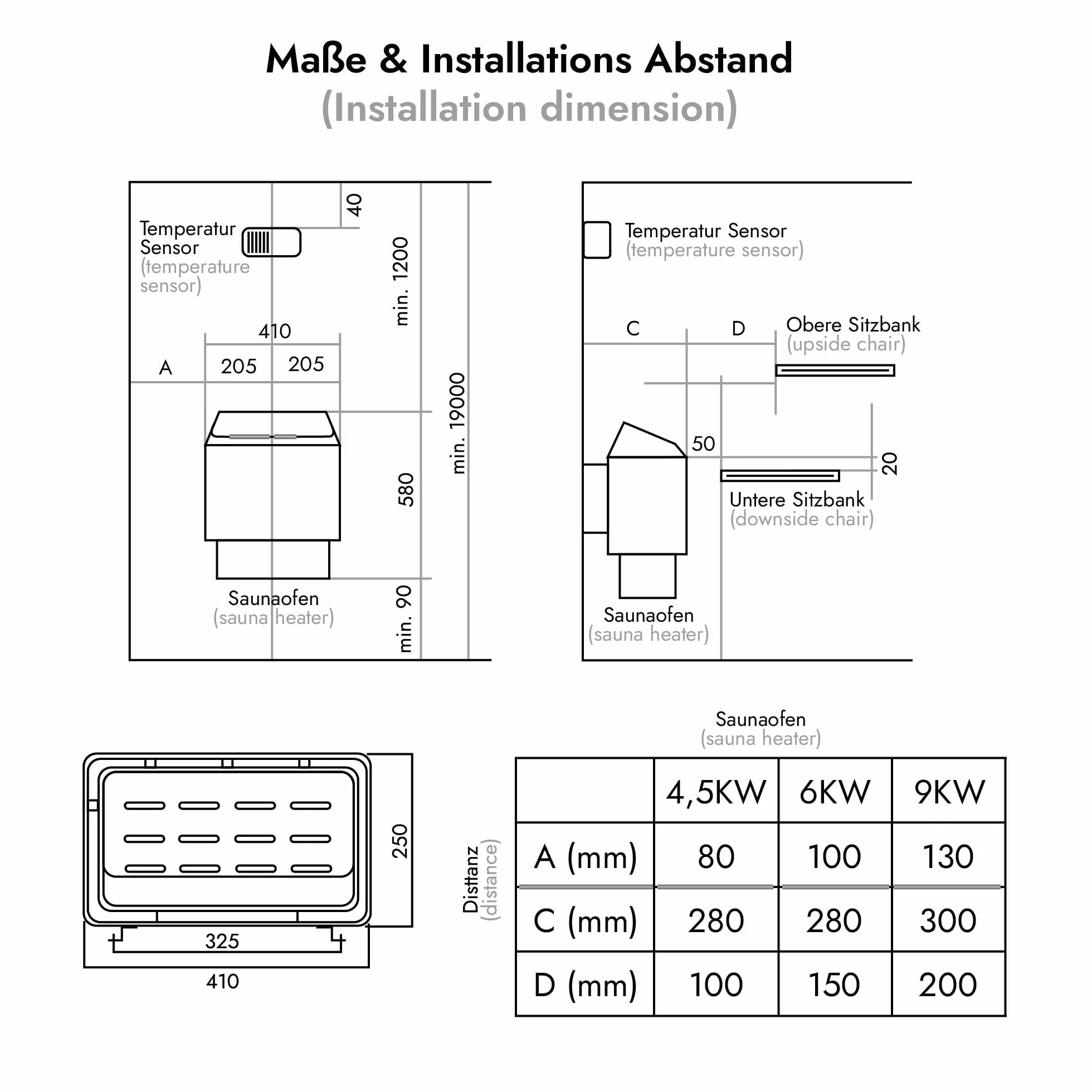 Estufa para sauna Thermolux de 4,5 kW con control táctil, sin piedras de sauna, calentador de sauna eléctrico finlandés Gunmetal, dispositivo de calentamiento de sauna eléctrico, juego de sauna